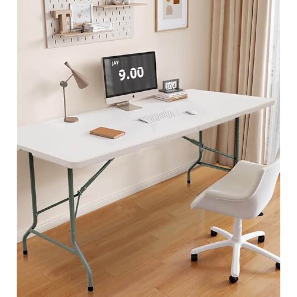 6ft Table Large Folding Table White Folding Table with Portable Carrying Handle 6ft Heavy Plastic Foldable Table for Party, Wedding, Events, Dining, Camping, Picnic Indoor, Outdoor, Utility