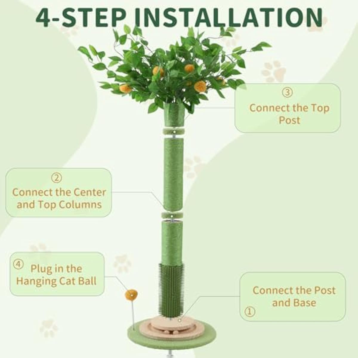 Cat Scratching Post for Indoor Cats Adults, 45 Inch Tall Cat Scratcher with Sisal Rope, Large Cats Scratching Posts with Hanging Ball for Kittens and Medium Large Cats