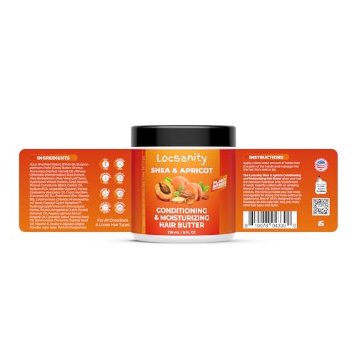Locsanity Shea & Apricot Loose, Natural, Conditioning and Moisturizing Hair Butter - Strength & Growth Formula LOC (Leave in, Oil, Cream)