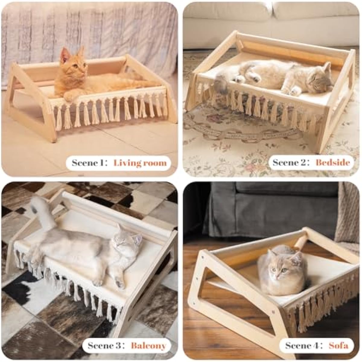 CHEERHOME PETS Cat Hammock Bed with Removable Washable Cover, Pet Couch Sofa for Indoor Cats Elevated Kitty Lounge Chair Suitable for Puppy, Wooden Cat Furniture(Large)