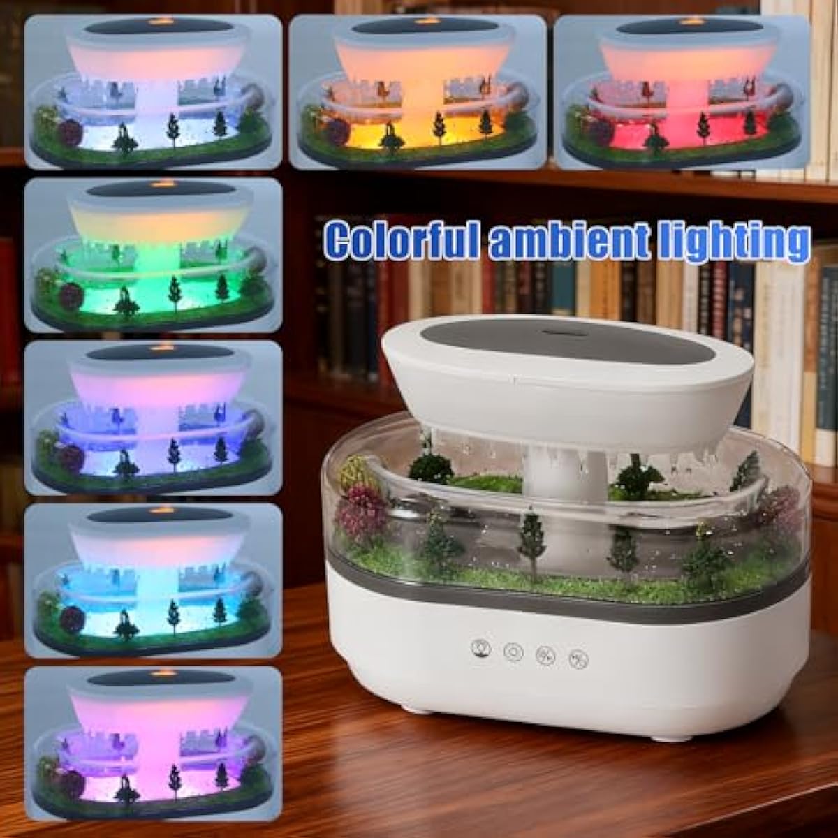 Rain Cloud Humidifier Diffuser with White Noise Rain Sounds, 7-Color Lights & Water Drip Micro-Landscape, 250mL Large Tank, Silent Auto-Off for Bedroom Sleep, Office Relaxation