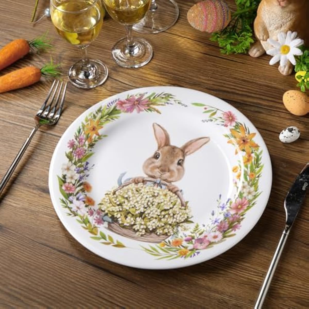 8 Pcs Easter Salad Plates Bunny Dishes 8" 10" Melamine Easter Dinnerware Sets Assorted Designs Ceramic-like Spring Rabbit Plates for Dinner Salad Dessert Birthday Party Supplies(10 Inch)