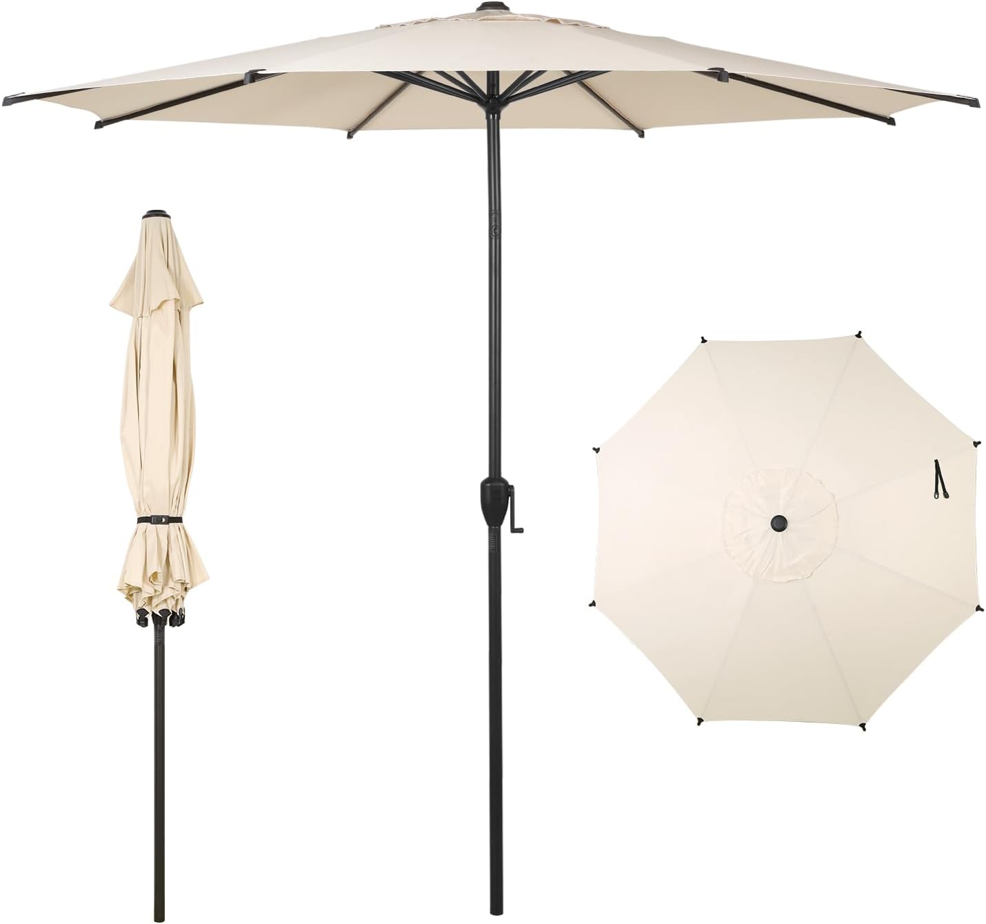 Abba Patio 9FT Lyon Outdoor Patio Umbrella Outdoor Table Umbrella with Push Button Tilt and Crank Market Umbrella 8 Sturdy Ribs UV Protection Waterproof for Garden Deck Backyard Pool, Black & Ivory