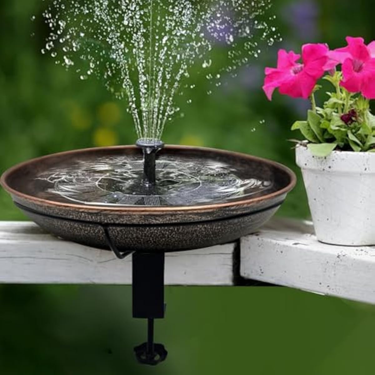 Deck Mounted Bird Bath, Easy to Clean12 Detachable Bath Bowl, Metal Birdbath for Outside with Sturdy Adjustable Clamp for Railing Balcony Fence Outdoor Decor 0.7 Gallon