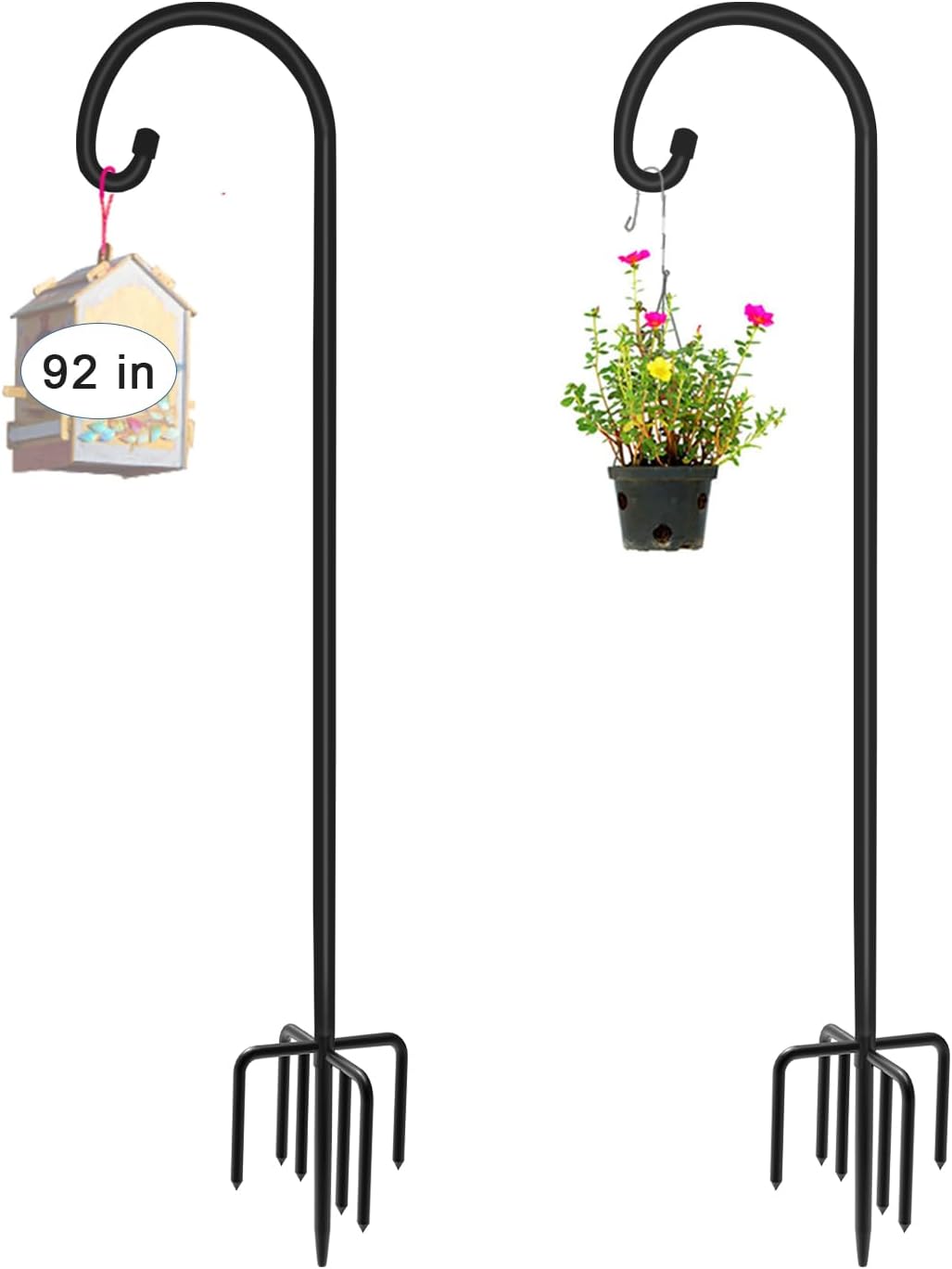 Artigarden 108 inch Outdoor Shepherd Hook with 7 Prong Base (1 Pack), Adjustable Heavy Duty Garden Hanging Stake for Bird Feeder Solar Light Plant Hanger Wedding Decor, Matte Black