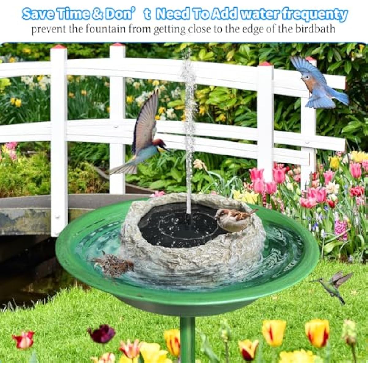 SAC SMARTEN ARTS Solar Fountain for Bird Bath with Solar Panel Resin Granite Rock Solar Water Fountain Pump for Bird Bath Outdoor Hummingbird Birdbath Fish Tank Pond with 5 Nozzles