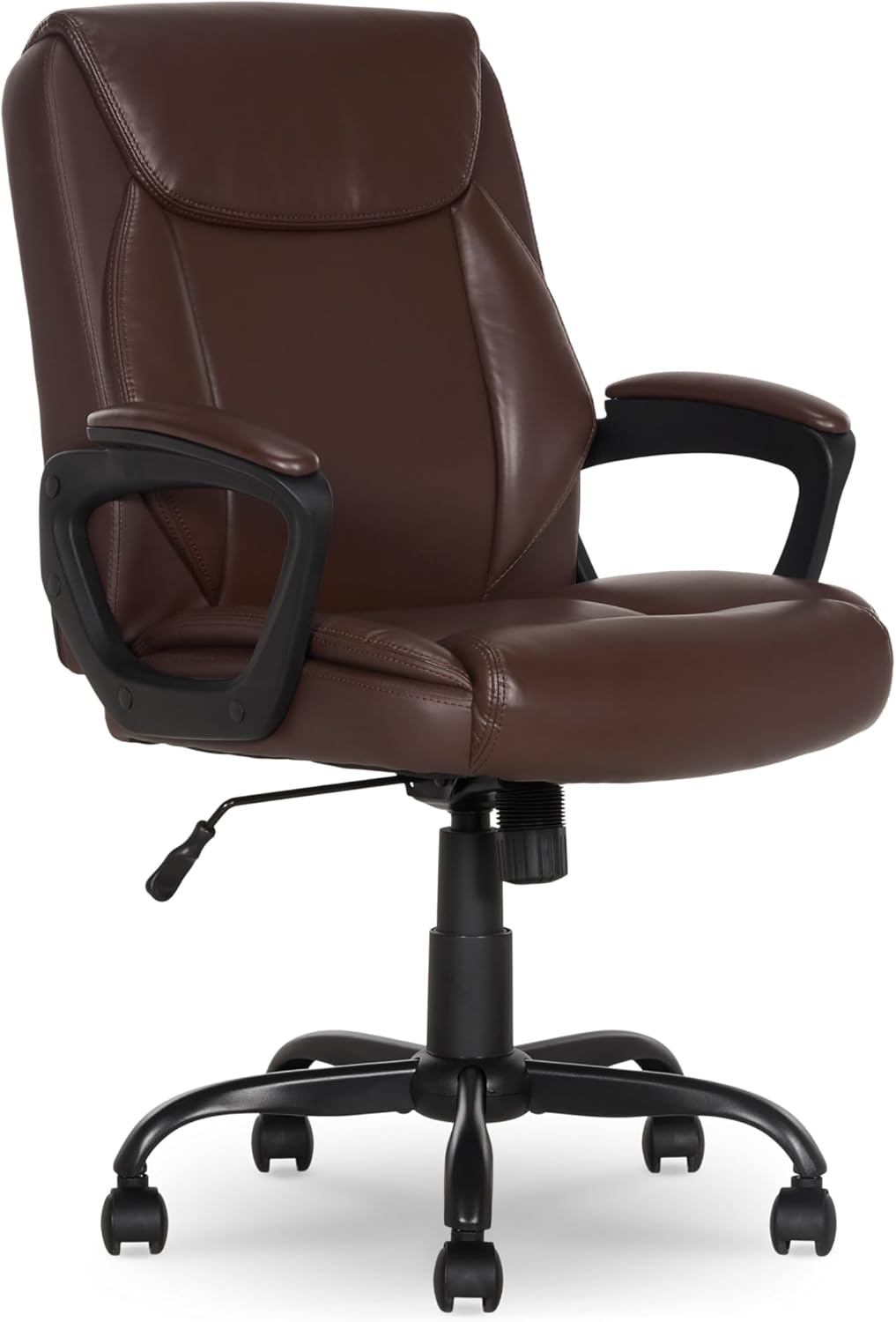 Amazon Basics Classic Puresoft PU Padded Mid-Back Office Desk Chair with Armrest, Easy Assembly, Sturdy Metal Base, Wheels, 275lb Support, 26"D x 23.75"W x 42"H, Black