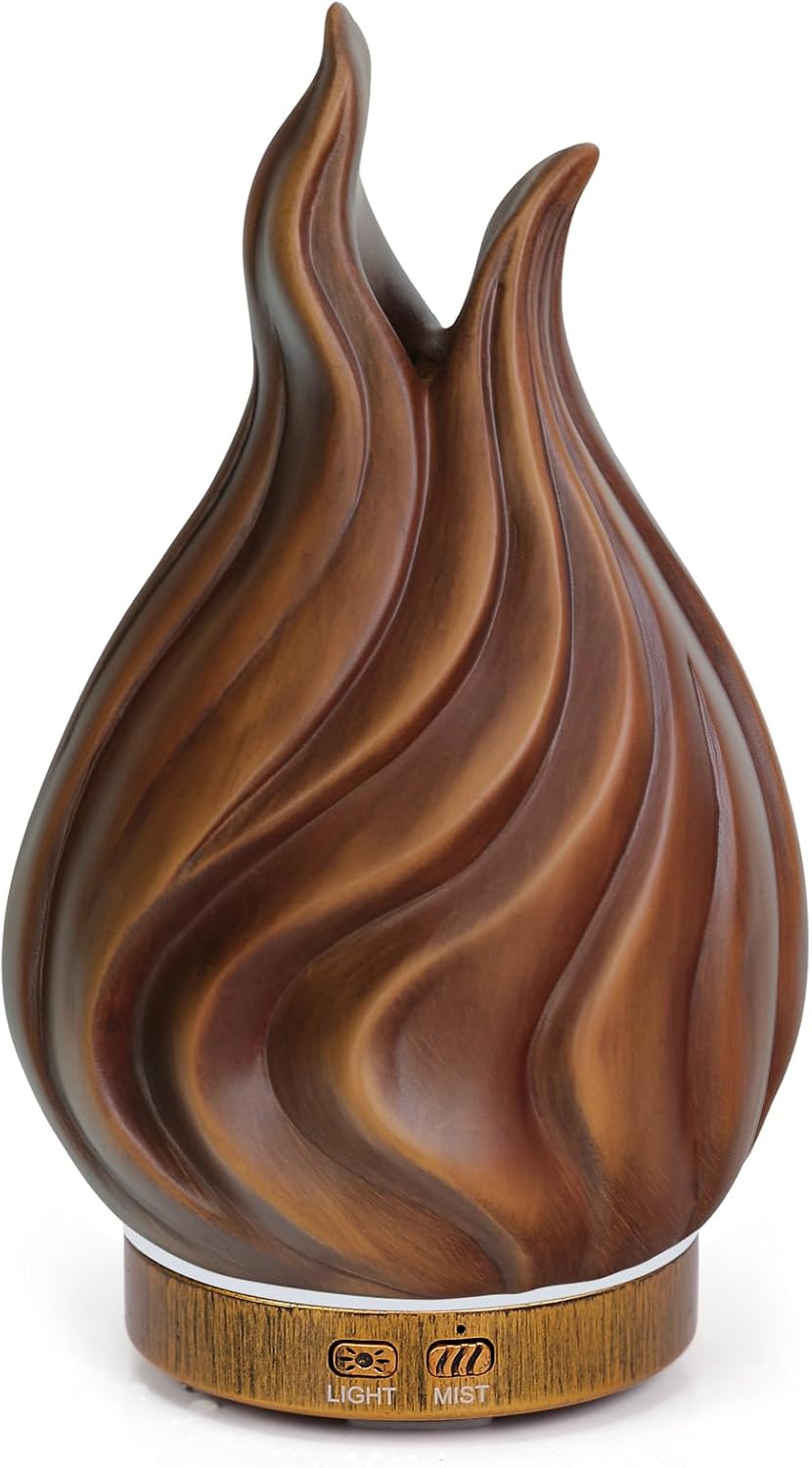 200ml Essential Oil Diffuser for Home, Wood Grain Cover Aromatherapy Diffuser, Cool Mist Humidifier with Safe Auto Shut-Off and 2 Mist Modes & 7 Color LED Night Lights for Office Room (VASE01)