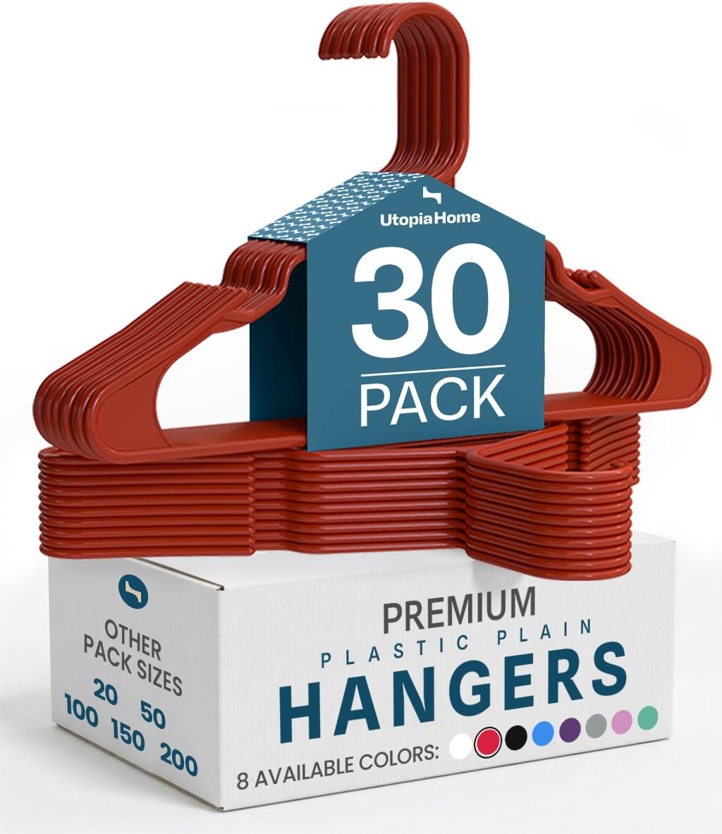 Utopia Home - Plastic Hangers 50 Pack - Space Saving Clothes Hanger - Durable and Strong Closet Organizers and Storage Makes It Ideal Stocking Stuffers or Apartment or Dorm Room Essentials (White)
