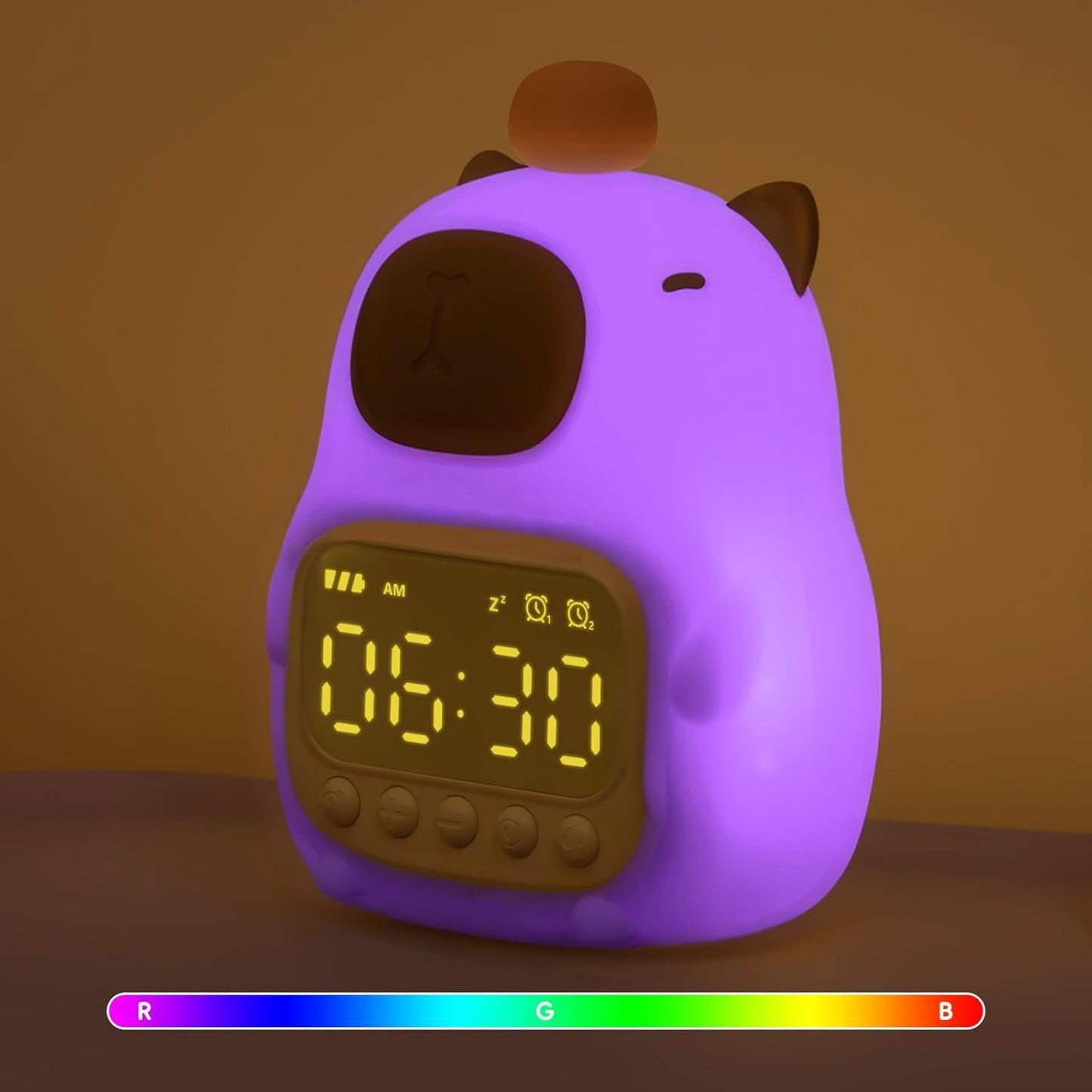 Cat Alarm Clock with Night Light for Kids with Sleep Training and Sound Machine, Rechargeable Silicone Lamp OK to Wake Clock,Cute Animal Tabletop Lamp, Perfect Sleep Companion for Boys Girls