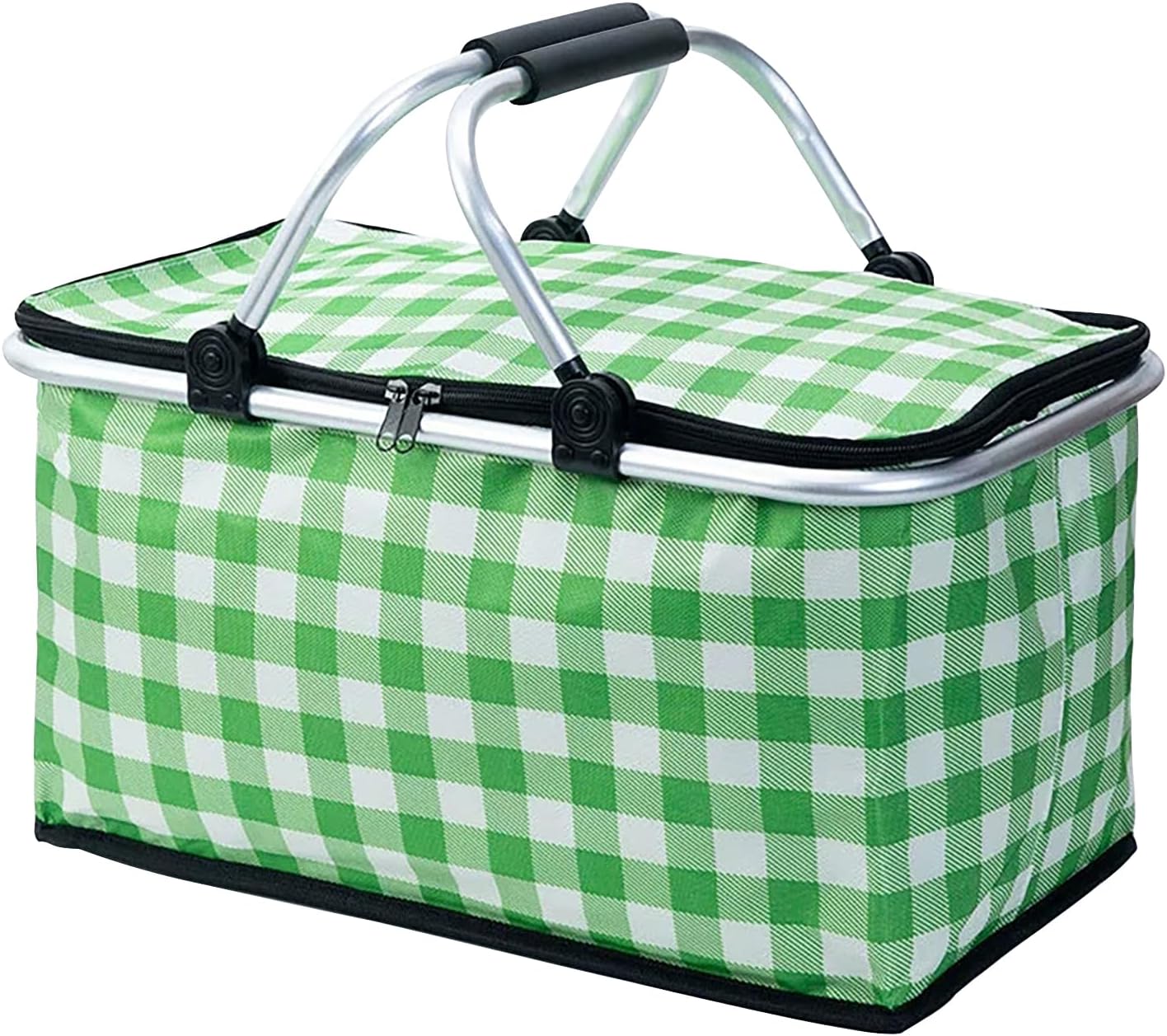 Insulated Picnic Basket,Collapsible Picnic Basket,30L Large Market Basket with Lid,2 Sturdy Handles,Storage Basket for Picnic,for Food Delivery,Take Outs,Market Shopping,Travel(Yellow Grid)