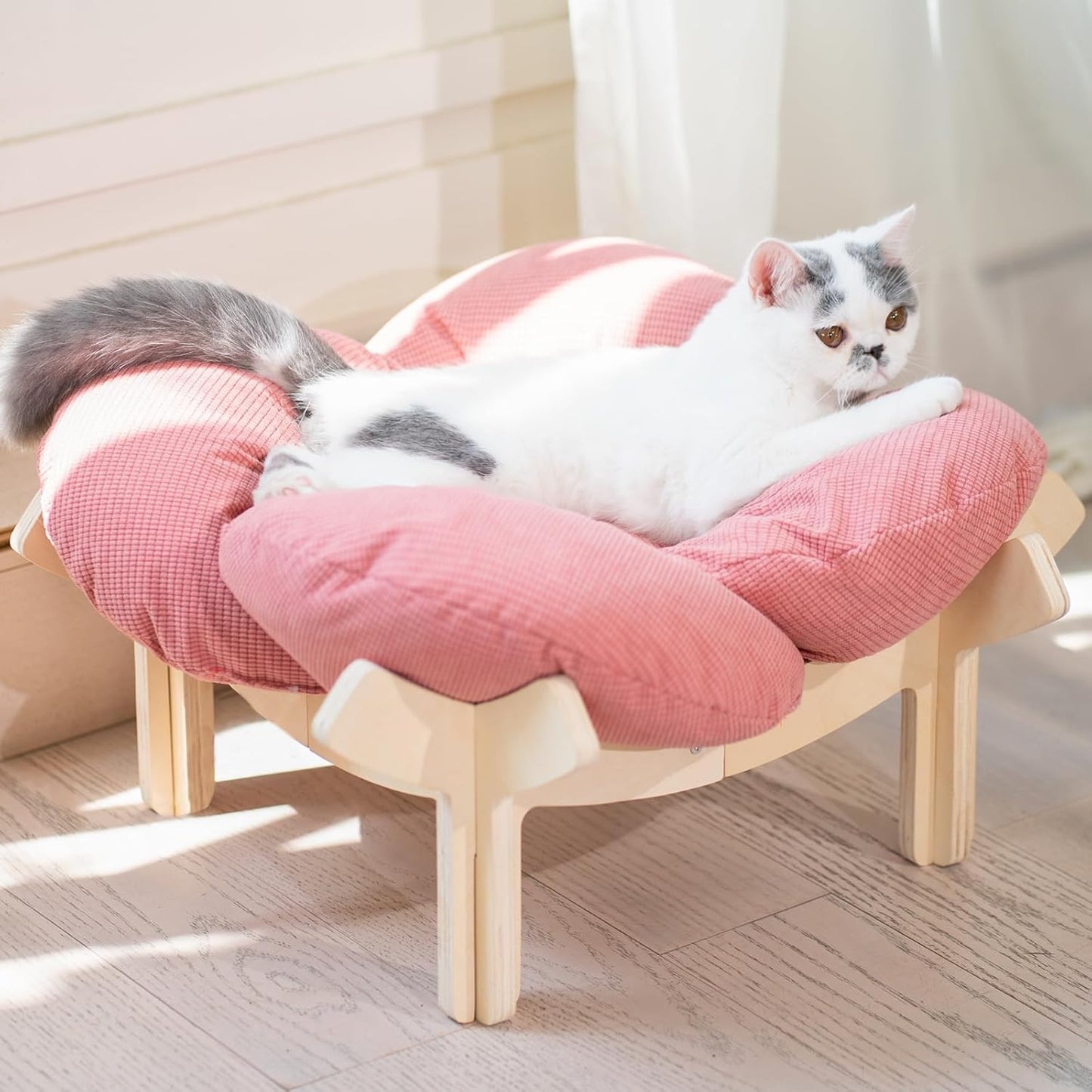 CHEERHOME PETS Elevated Cat Bed Wooden with Cushion Fluffy Pet Couch Sofa for Indoor Cats Raised Kitty Lounge Chair Suitable for Puppy, Cat Furniture(Green)