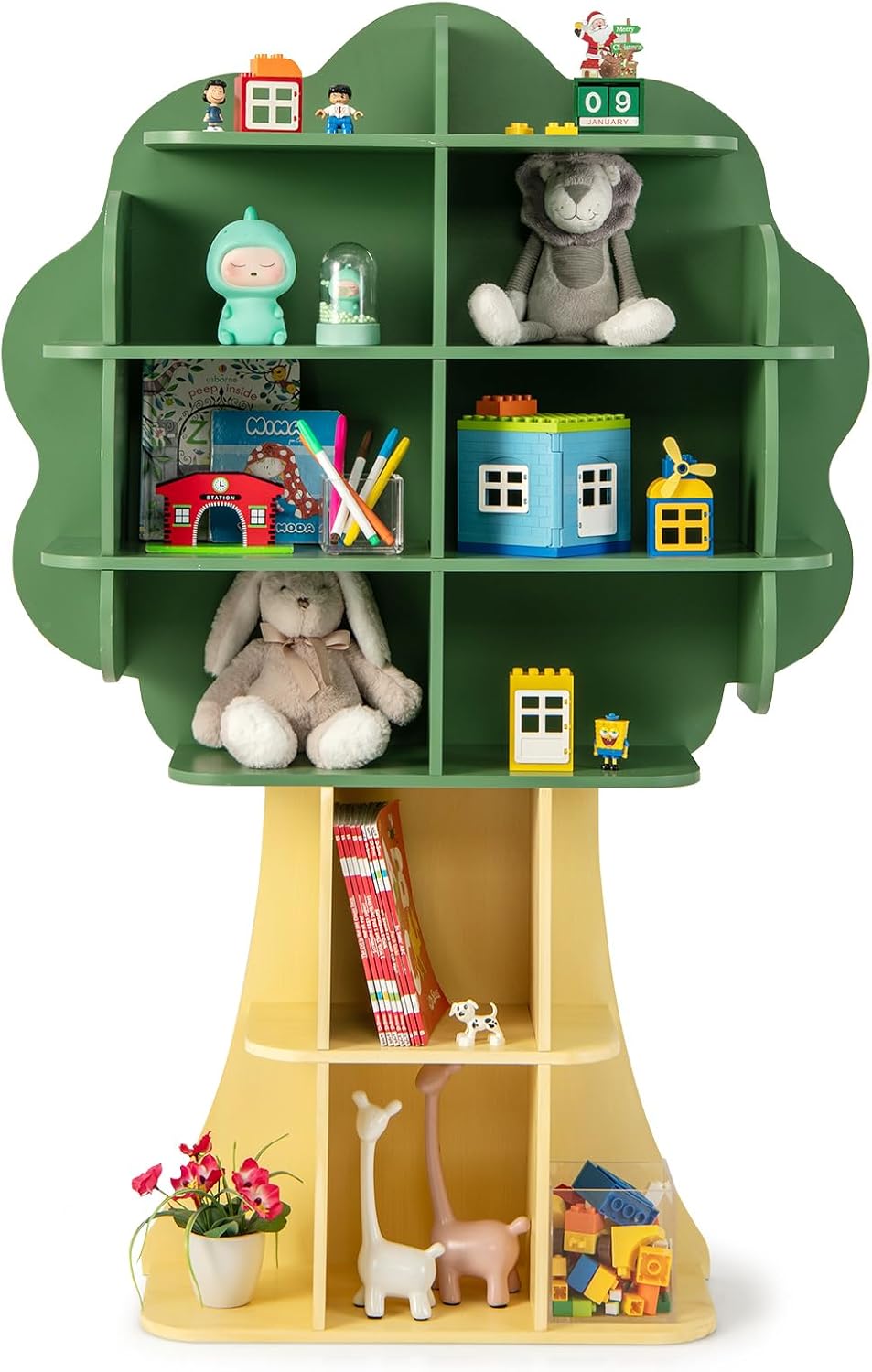 Costzon Rocket Kids Bookshelf, Toddler Toy Storage Organizer w/Chalkboard, 2 Cubbies and Open Shelf, Wooden Children Bookcase for Classroom, Playroom, Daycare, Nursery (White Rocket)