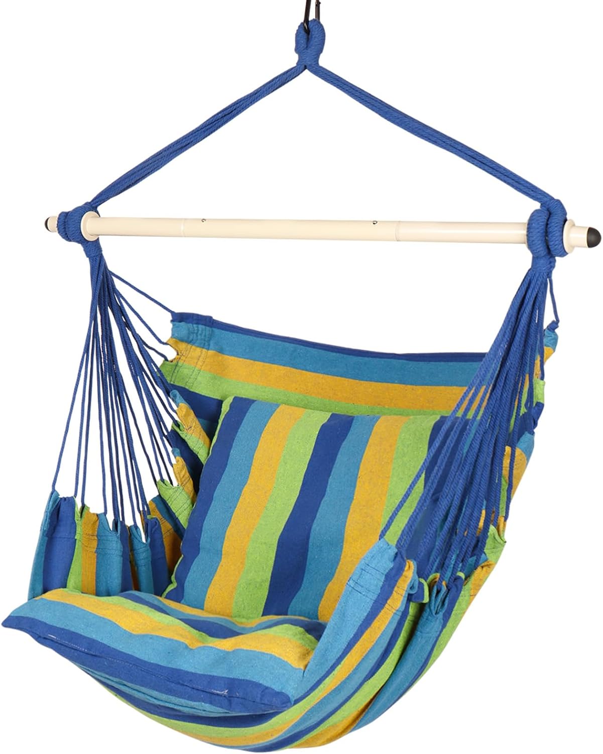 Highwild Hammock Chair Hanging Rope Swing - Max 500 Lbs - 2 Cushions Included - Steel Spreader Bar with Anti-Slip Rings - for Any Indoor or Outdoor Spaces (D- Cushions Included-Green)
