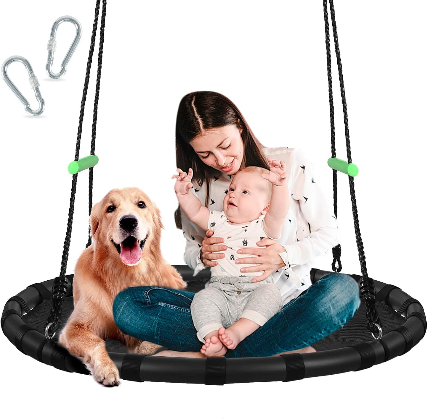 Tree Swing with PP Mat - Durable, Safe, and Easy to Install,Black Outdoor Saucer Swing,Flying Saucer Web Circle Swing for Yard Garden Playground Park (24 inches Diameter)