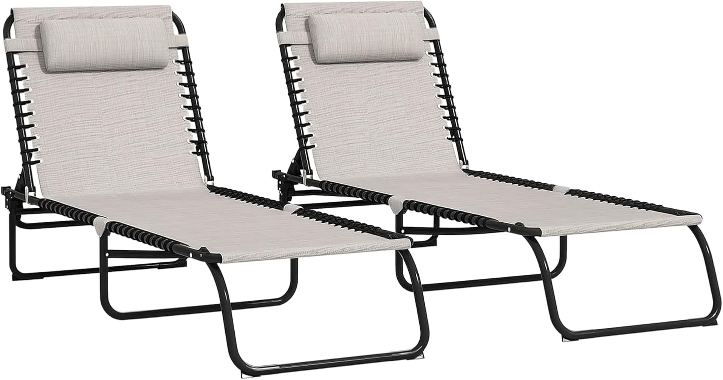 Outsunny Folding Chaise Lounge Chair, Patio Sun Tanning Chair, Outdoor Chaise Lounger with 4-Position Reclining Back, Breathable Mesh Seat for Beach, Poolside, Yard, Rainbow Striped