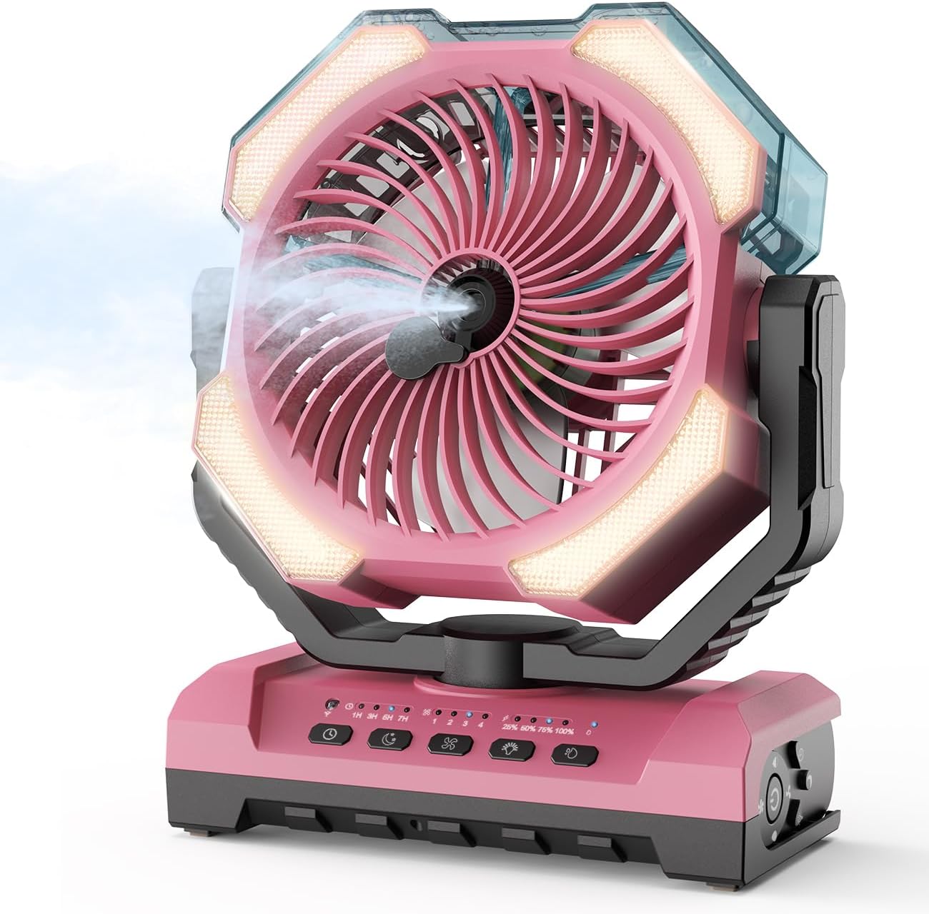 Camping Misting Fan - 24000mAh Portable Battery Powered Fans with 9oz Water Tank, Light, Hook - Rechargeable, 120H Cooling, Last 5H Mist, 4 Speed, Sleep Mode - Outdoor Gear, Travel Essentials