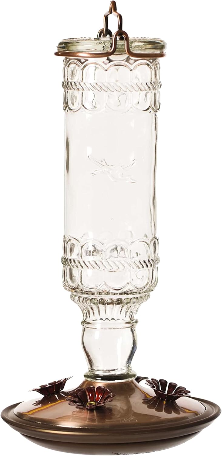 Perky-Pet Glass Bottle Hummingbird Feeder - Outdoor Garden Décor Humming bird Feeder, 8108-1SR - 10 Fl Oz Nectar Capacity - Durable Green Antique Design - Hang from Tree, Porch, Deck, Hook