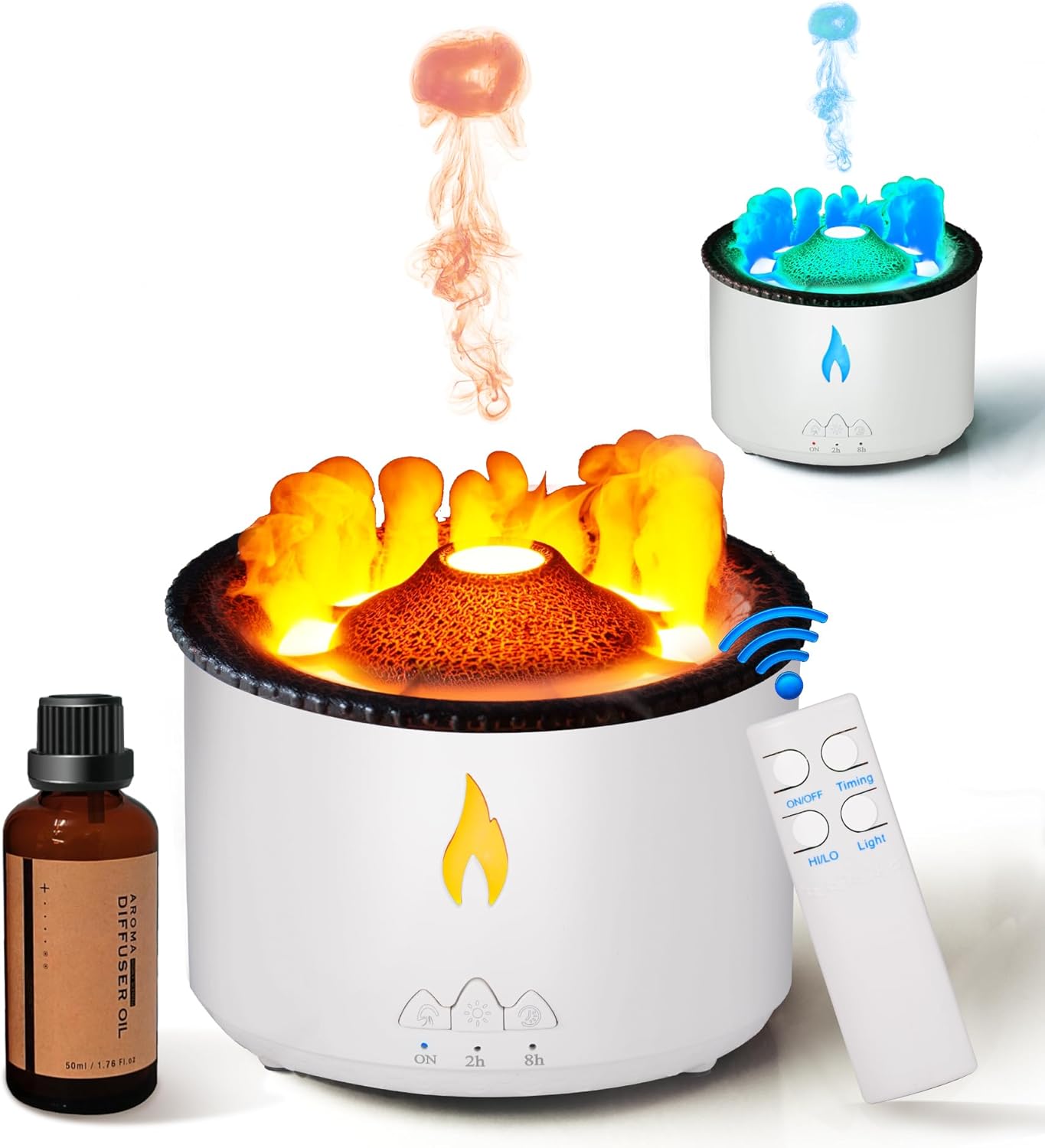BOHOFAM Aroma Essential Oil Diffuser 360 ML,Volcano and Flame Diffuser/Humidifier,give1.76 oz Hotel Collection Essential Oils,Blue/red Light Selection,Diffusers for Home,Large Room(Black Cracks)