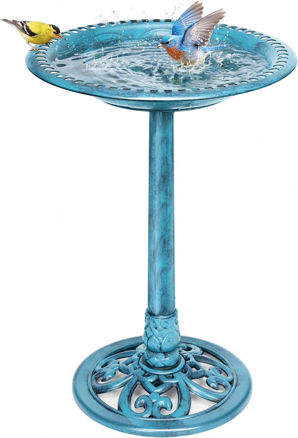 VIVOHOME Bird Bath for Outside, Polyresin Pedestal Bird Baths for Outdoor, Garden, 28 Inch Height Weather-Resistant Birdbaths with 20" Bowl, Green