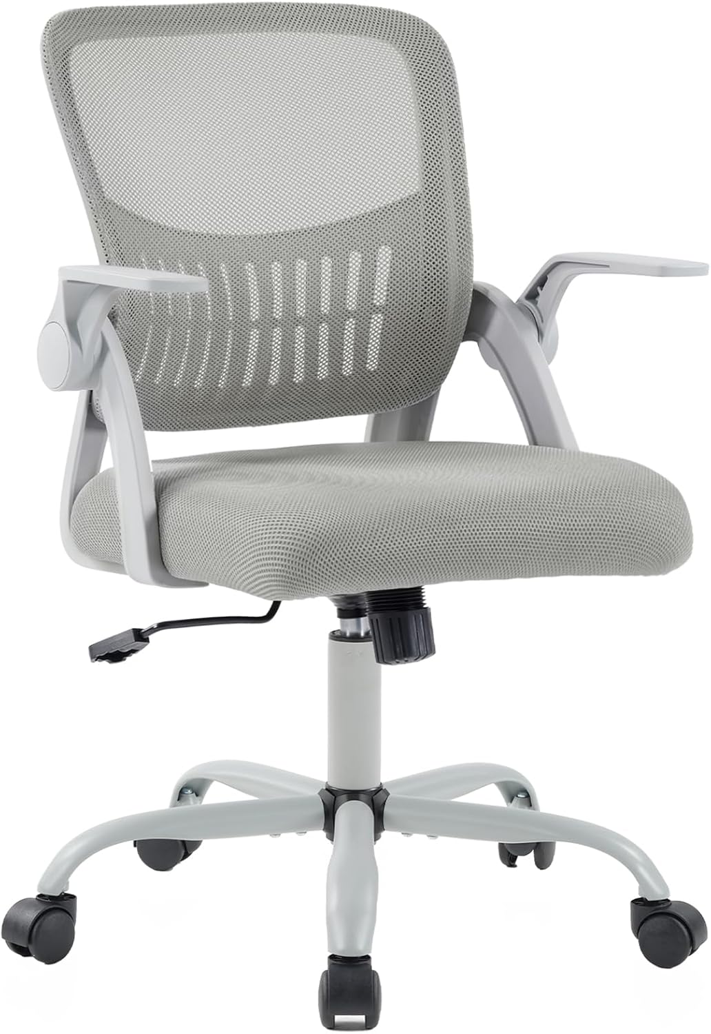 DUMOS Home Office Computer Chair - Ergonomic Mid Back Desk with Lumbar Support and Rocking Mode, Height Adjustable with Flip-up Armrest, for Conference Meeting Room, 360° Swivel, Adults, Pink