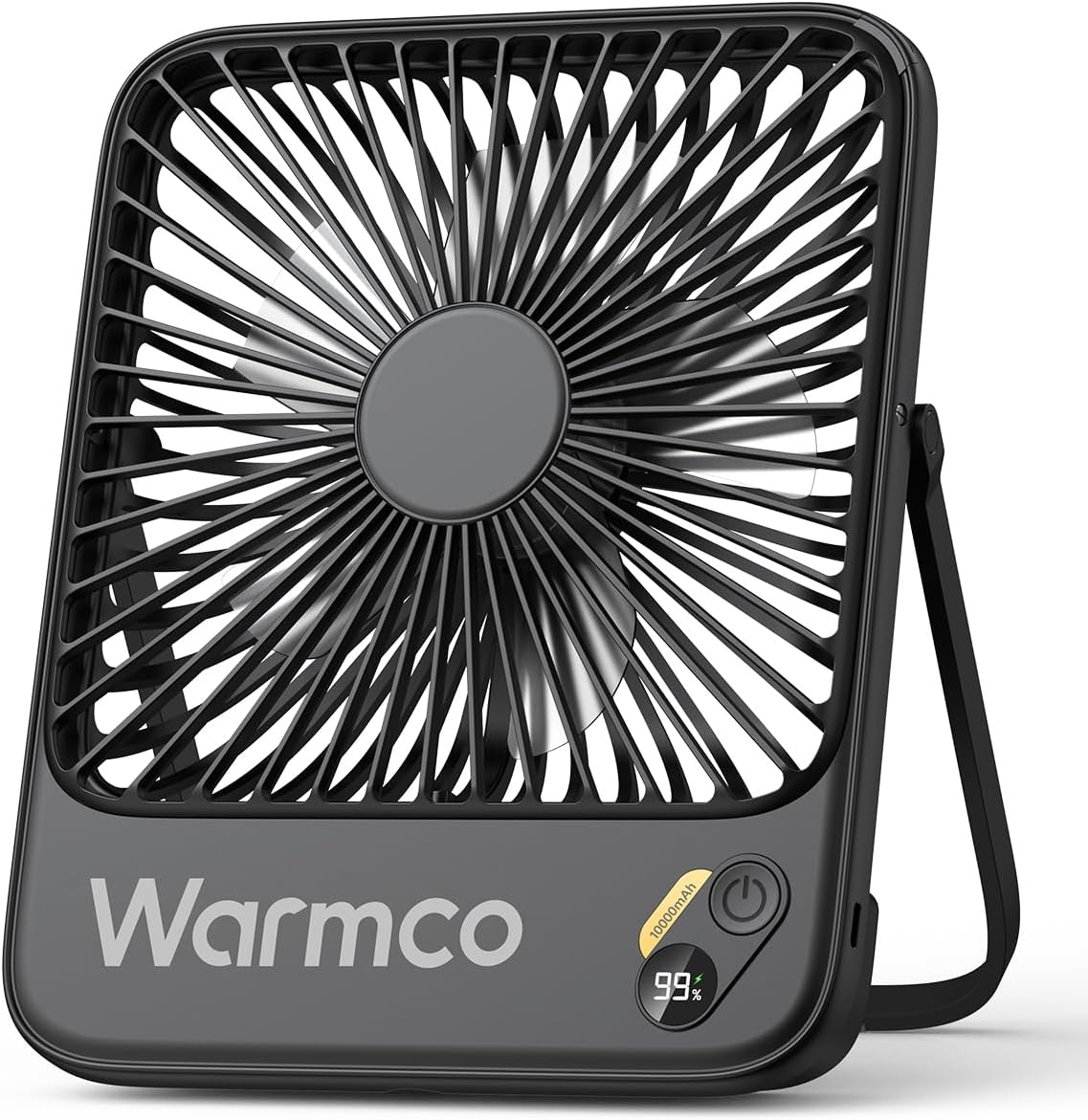 Warmco 10000mAh Portable Travel Fan 7-inch, Max 24H Runtime, Ultra-thin Quiet Rechargeable Battery Operated Desk Fan with Digital Display for Camping, Office, Bedroom, Cruise Essentials