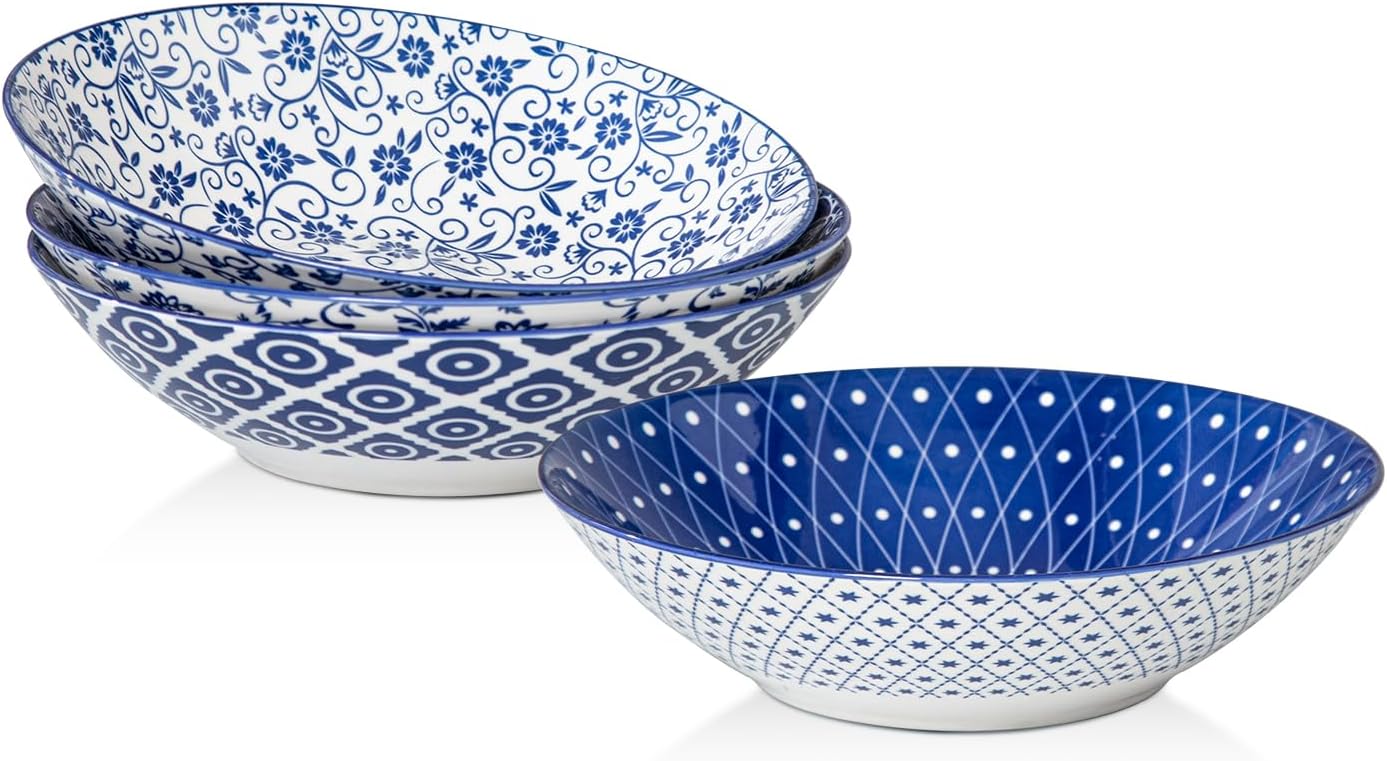 Soup Bowls with Handles - 24oz Ceramic French Onion Soup Crocks Serving Bowls for Pasta Cereal Beef Stew Pot Pies Casserole - Oven Microwave Dishwasher Safe - Set of 4, Blue