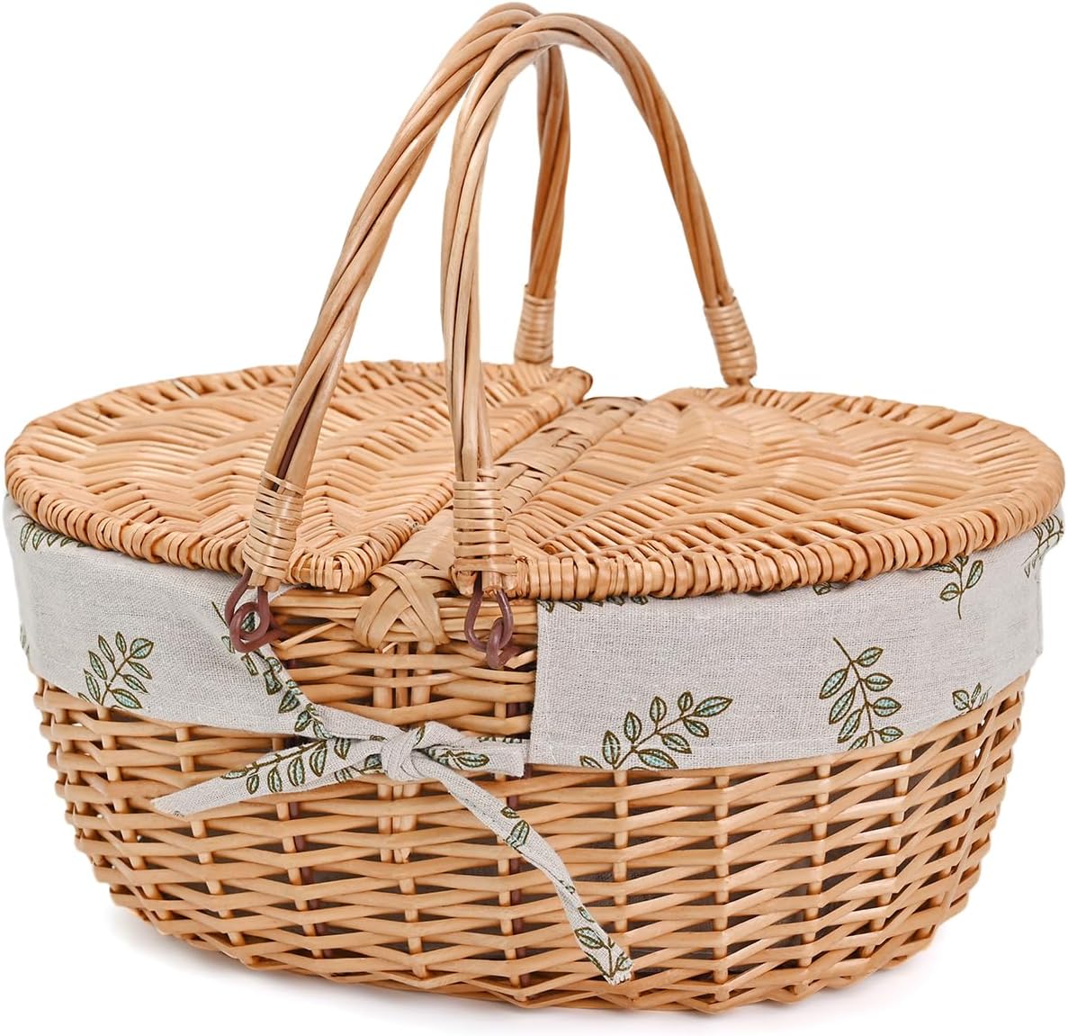 Wicker Picnic Basket with Removable Liner Empty Picnic Baskets with Lid, Picnic Hamper with Foldable Handles for Picnic 2, Natural Color, Large