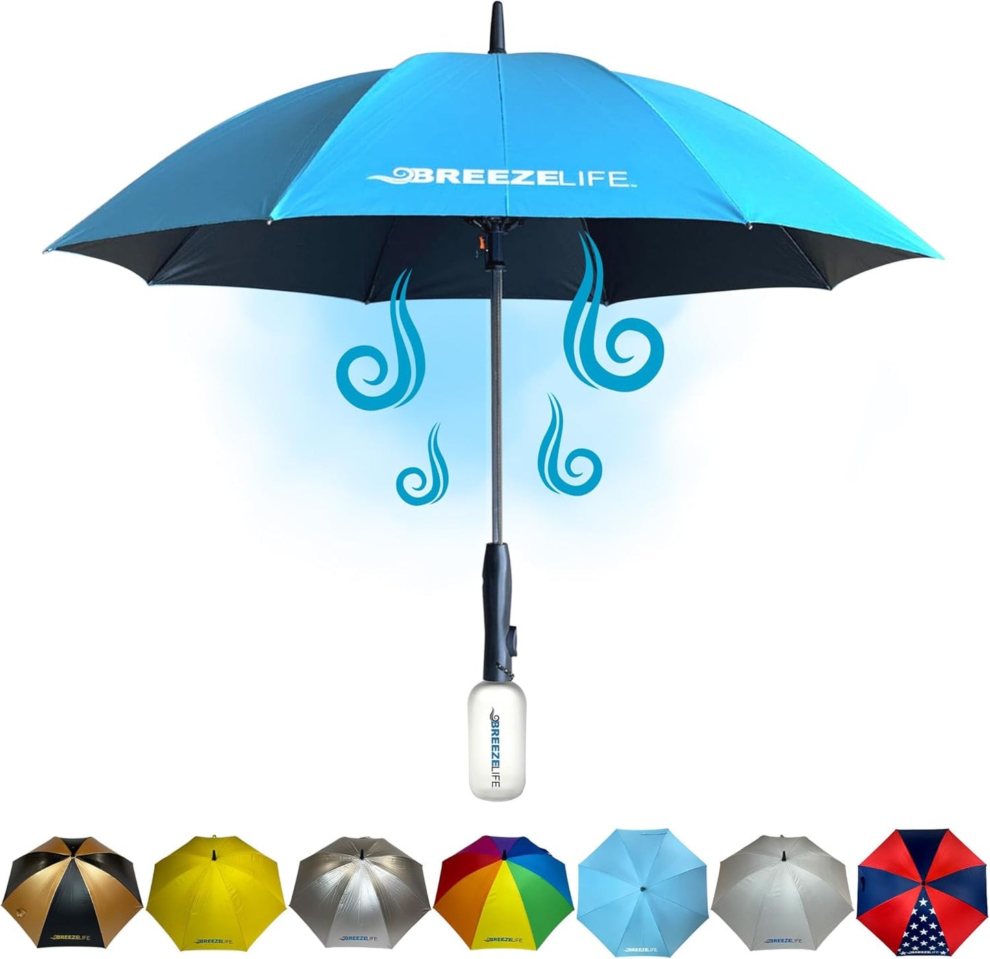 Breeze Life Original Mister Breeze (Silver Design) – Sun Umbrella with Fan and Mist Spray – Portable Fan Umbrella with Mister, 41" UV Shade, 3–4 Hr Runtime – Ideal for Festivals, Beach & Sports