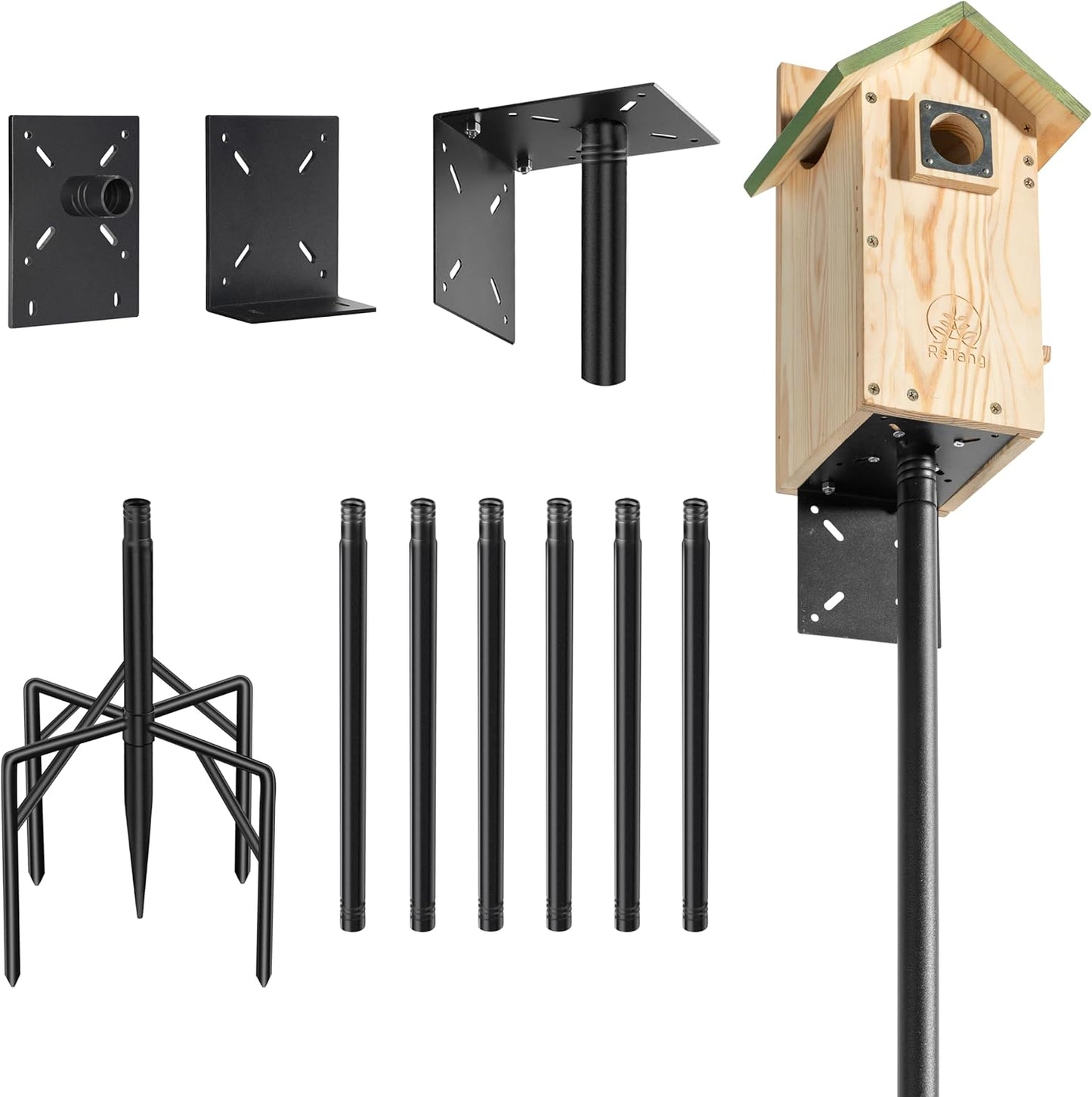 77 Inch Heavy Duty Smart Bird Feeder Pole for Outdoors with 5-Prong Base and 2 Plates, Rust-Proof Metal Wild Bird Feeder Stand/Post, Adjustable Birdhouse Pole, Weather Station Mounting Kit