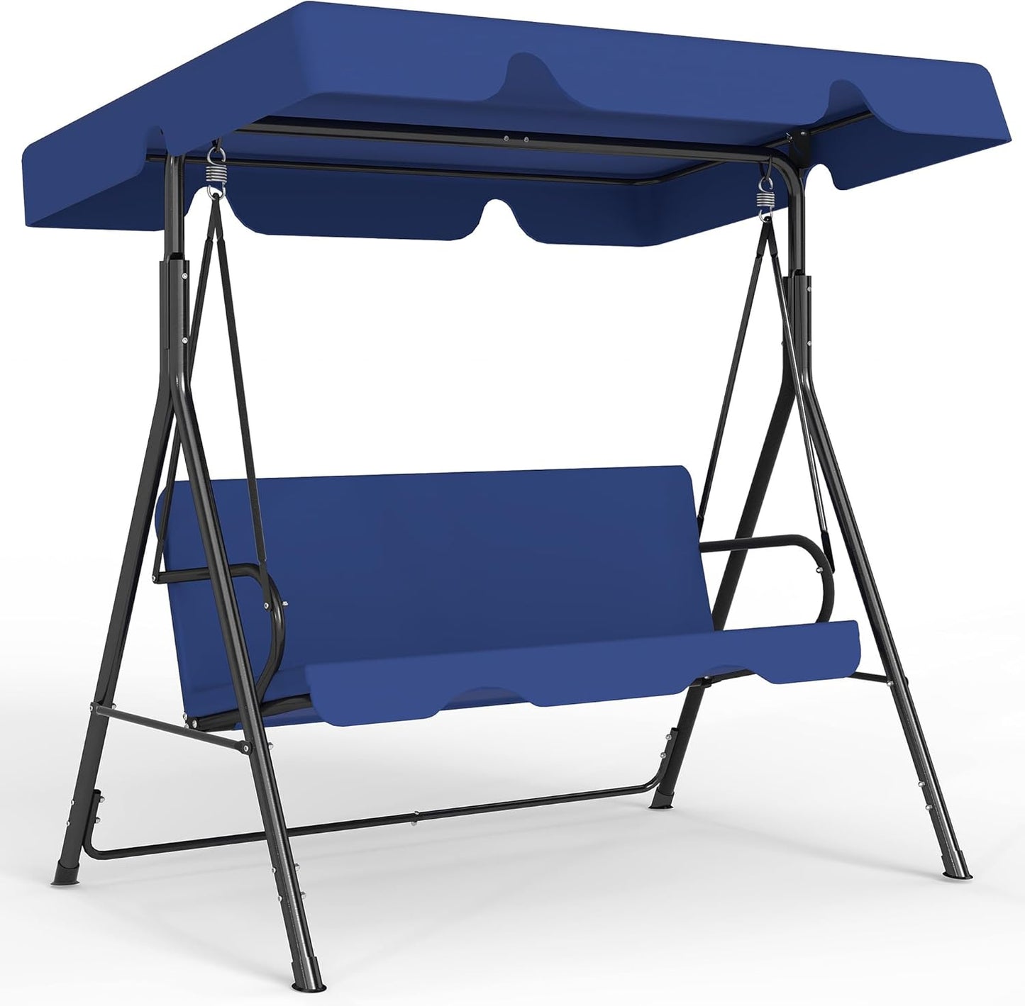 Murago Outdoor Patio Swing Chair with Adjustable Canopy, Outdoor Patio Glider Swing with Heavy Duty Stand for 3 Adult Persons, Ideal for Deck, Lawn, Backyard, or Porch, Black