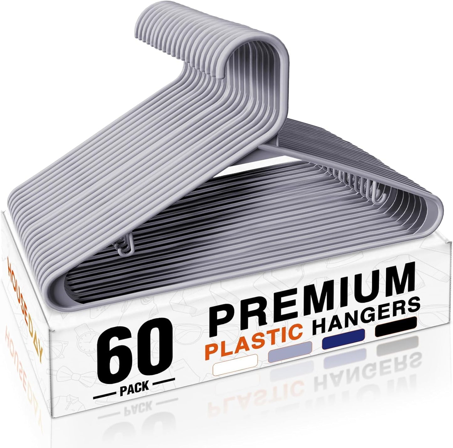 HOUSE DAY White Plastic Hangers 50 Pack, Plastic Clothes Hangers with Built-in Hooks, Durable and Strong Plastic Coat Hangers for Closet, Space Saving Clothing Hanger for Shirts, Coats, Skirt, Dress