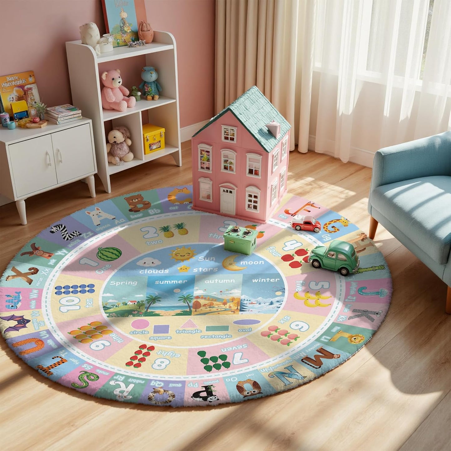 5x7ft Kids Town Road Play Rug - Non-Slip Faux Wool Carpet with Interactive City Map Design, Educational Toy Vehicle Mat for Kids, Bedroom Playroom Nursery Gift.