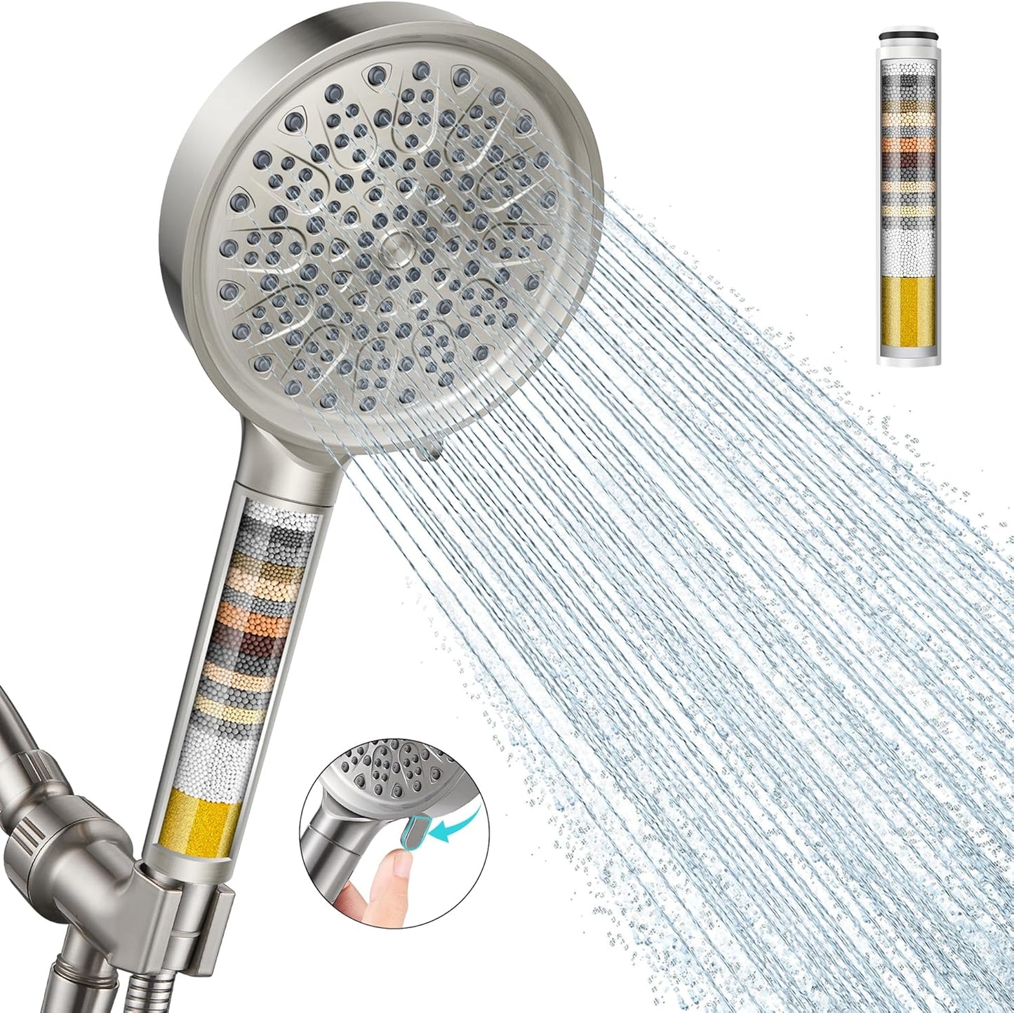 Cobbe Filtered Shower Head with Handheld, High Pressure 6 Spray Mode Showerhead with Filters, Water Softener Filters Beads for Hard Water - Remove Chlorine - Reduces Dry Itchy Skin, Chrome