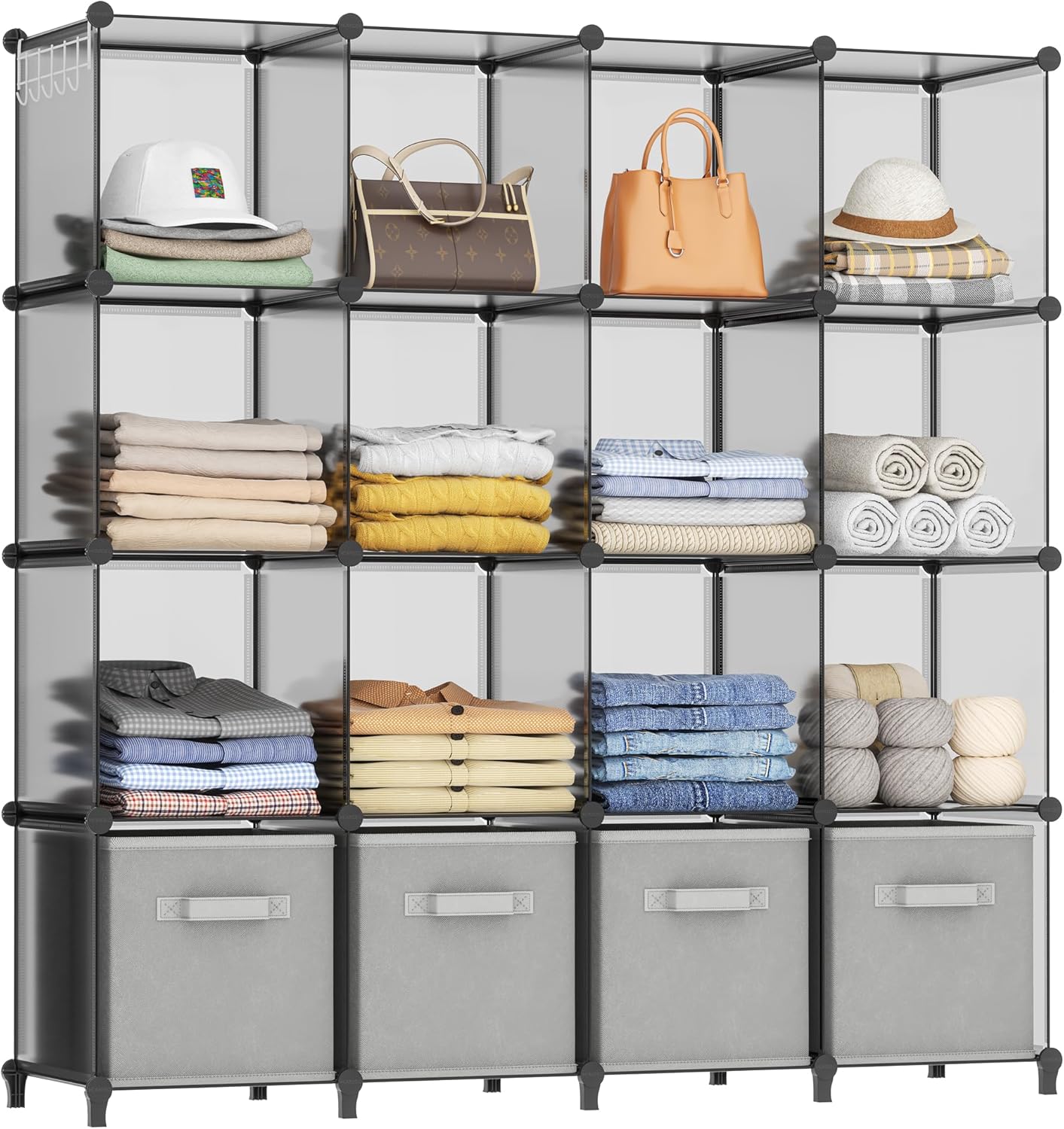 HOMIDEC Closet Organizers and Storage, 16 Cube Storage Organizer, Closet Organizer Bookshelf Cubes Shelves for Clothes, Bedroom, Kids Room, Bathroom, Wardrobe, Garment Racks, White