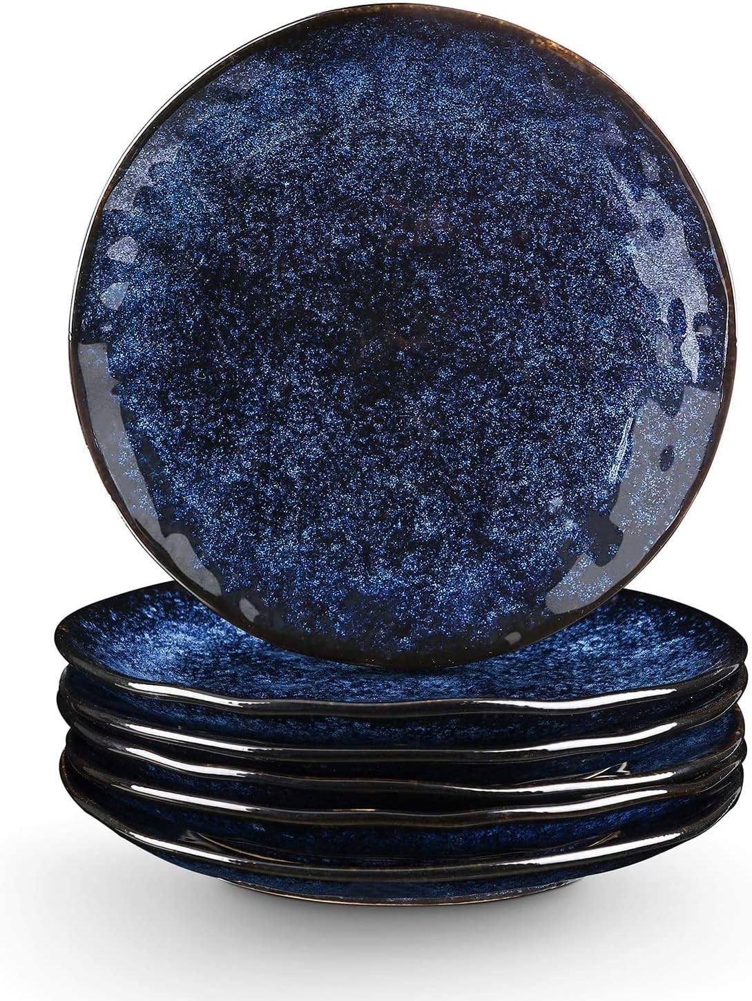 vicrays Ceramic Dessert Salad Plates, 8 Inch, Set of 6, Round, Microwave, Oven, and Dishwasher Safe, Scratch Resistant, Porcelain Fluted Suitable for Snacks, Appetizer, Home, Restaurant (Blue)
