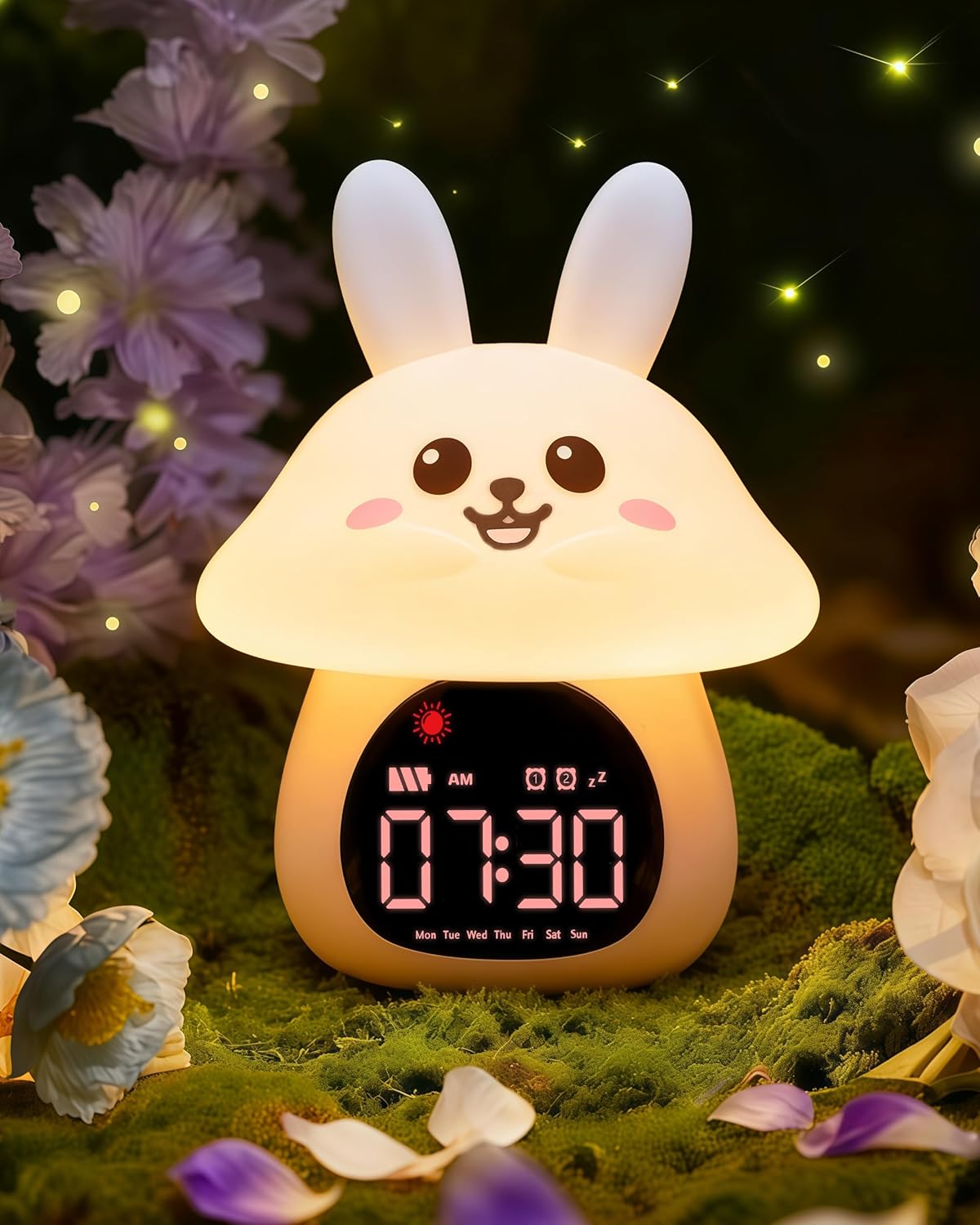 Yiliaw Sleep Training Alarm Clock with Night Light for Kids - Ok to Wake Clock with Dual Alarms, Night Light & RGB Colors, 6 Alarm Tones & White Noise, Rechargeable Clock for Boys & Girls, Cat
