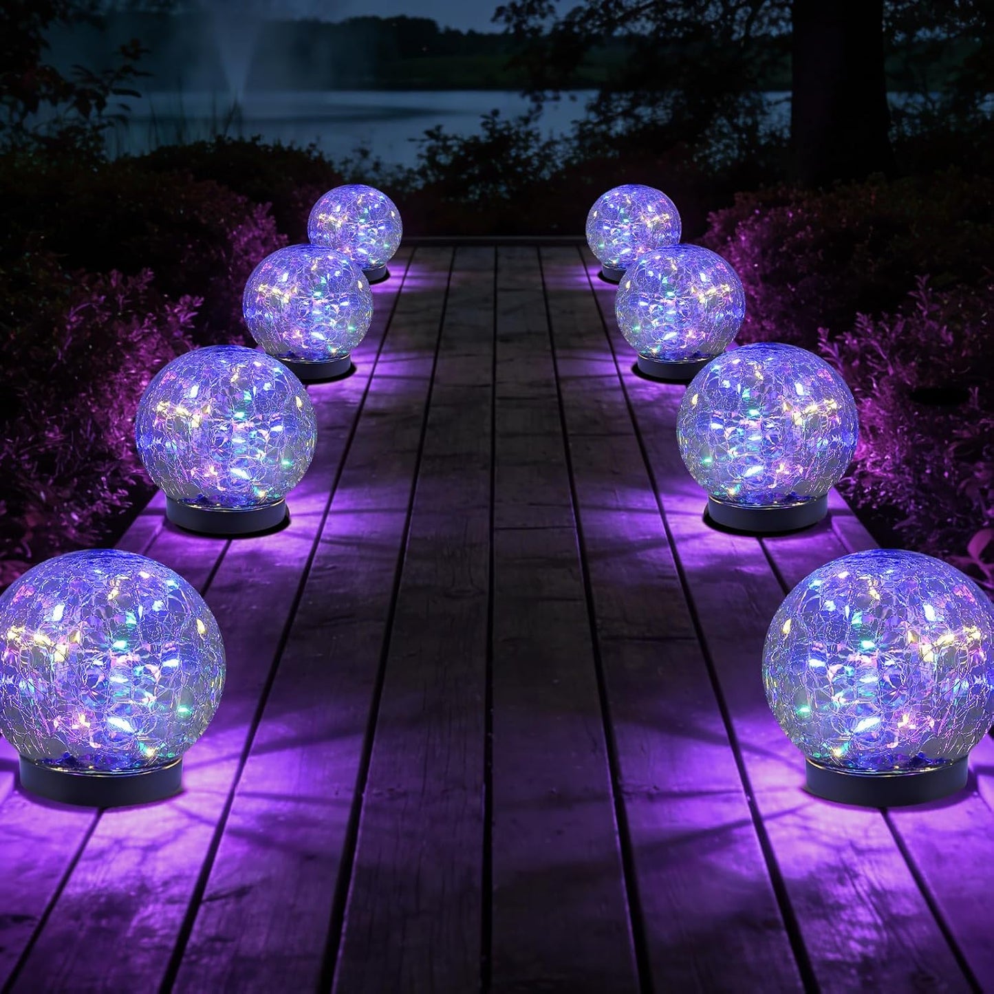 Solar Globe Lights Outdoor Waterproof-Solar Balls Garden-Cracked Glass Ball Solar Lights Outdoor-Solar Orbs Outside-Outdoor Decorations Patio & Yard Lawn Backyard Decor (GUO-XBQ-5-5-5)