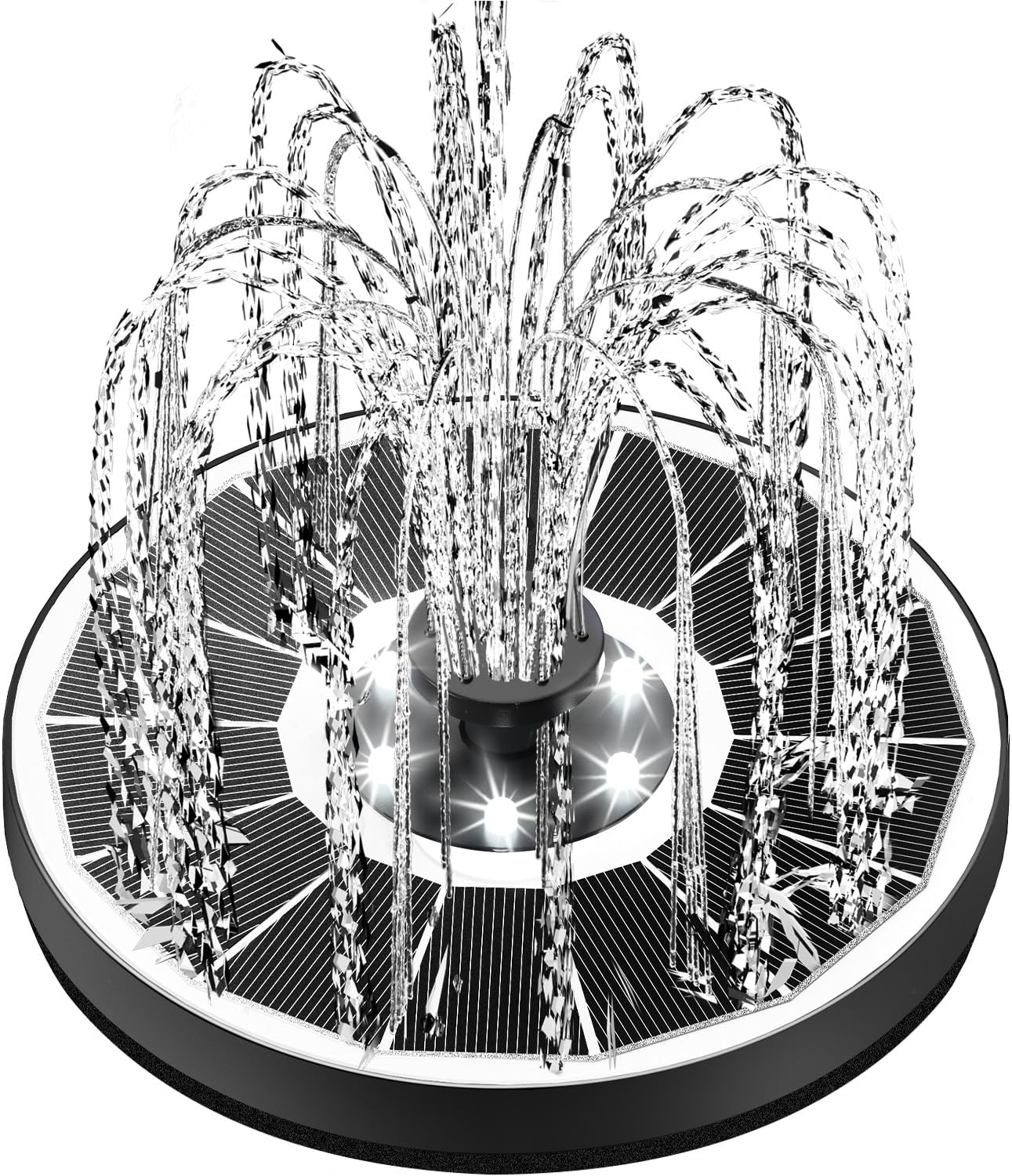 Yzert Solar Fountain Glass Panel with 2200 mah Battery, 3.5W Floating Solar Water Fountain with 4 Fixed Rods, Solar Pump for Bird Bath, Garden, Pond, Pool, Outdoor (Black Panel White Lights)