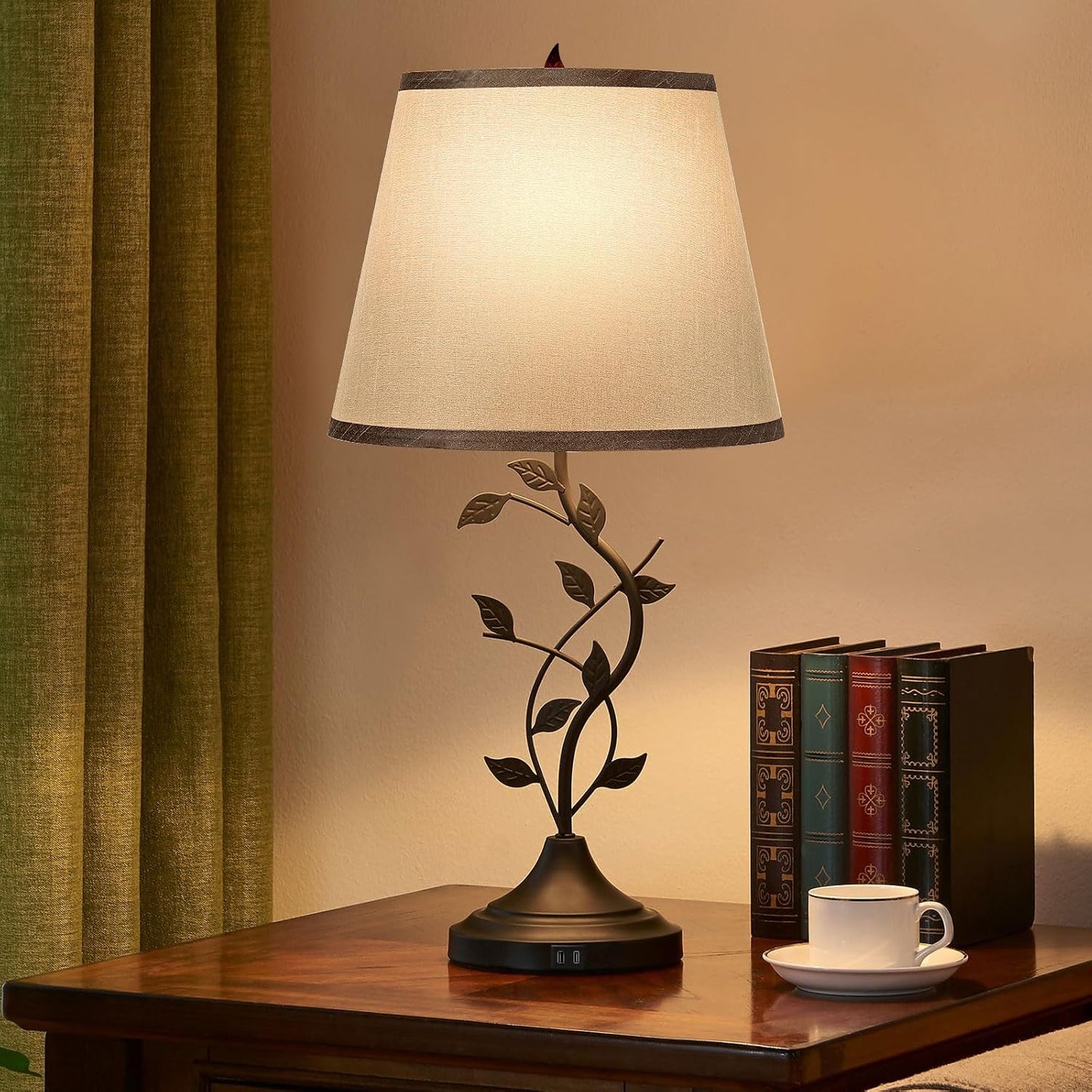 Kakanuo Table Lamp for Bedside, Lamp for Living Room with USB-A and USB-C Charging Ports, Traditional Tall Bedroom Lamp for End Table
