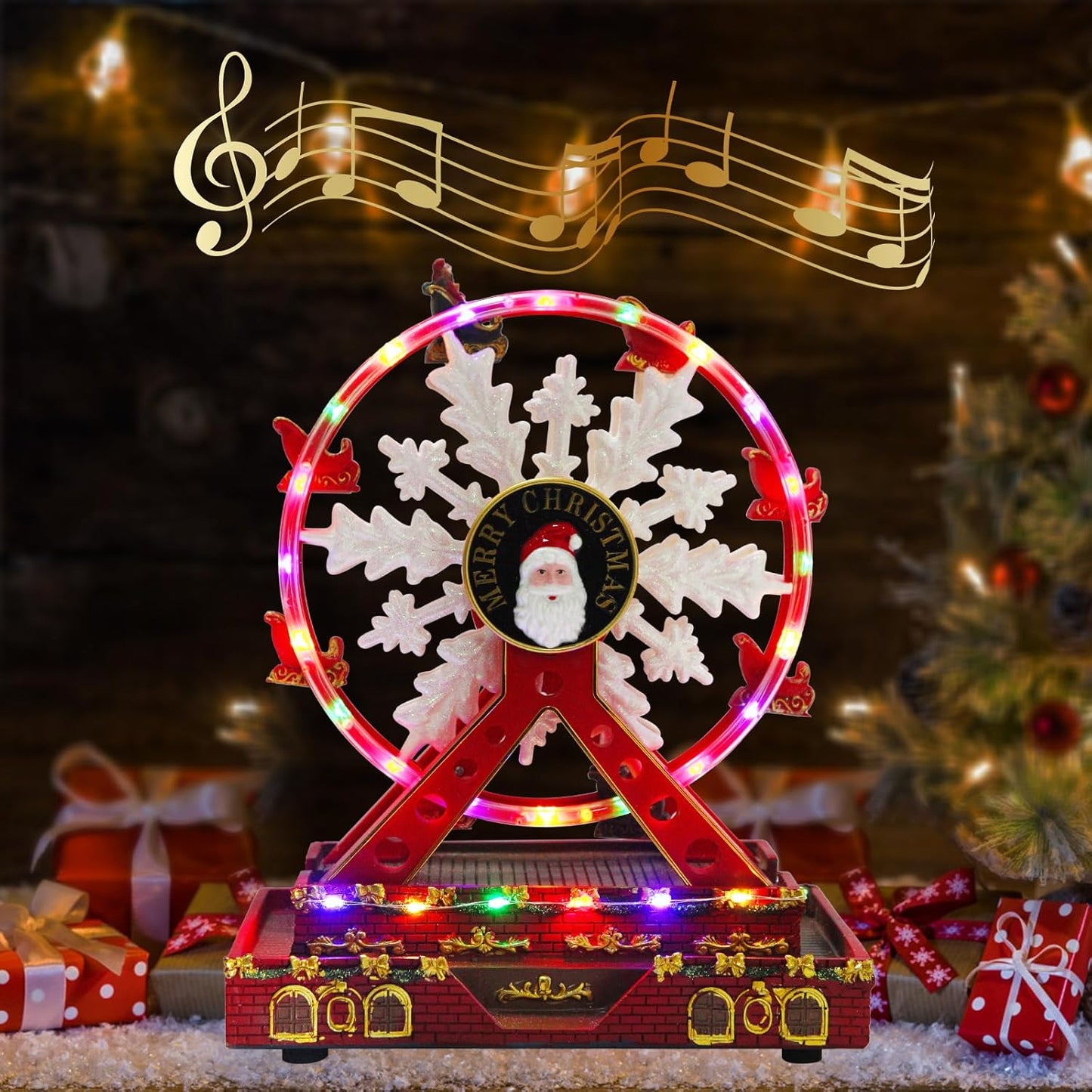 Christmas Carousel Figurines Decoration Christmas Village House Musical Carousel with 6 Moving Horses Go Round, 8 Pieces of Music Snow Globe, Music Box for Girl and Boy Kids (Carouel)