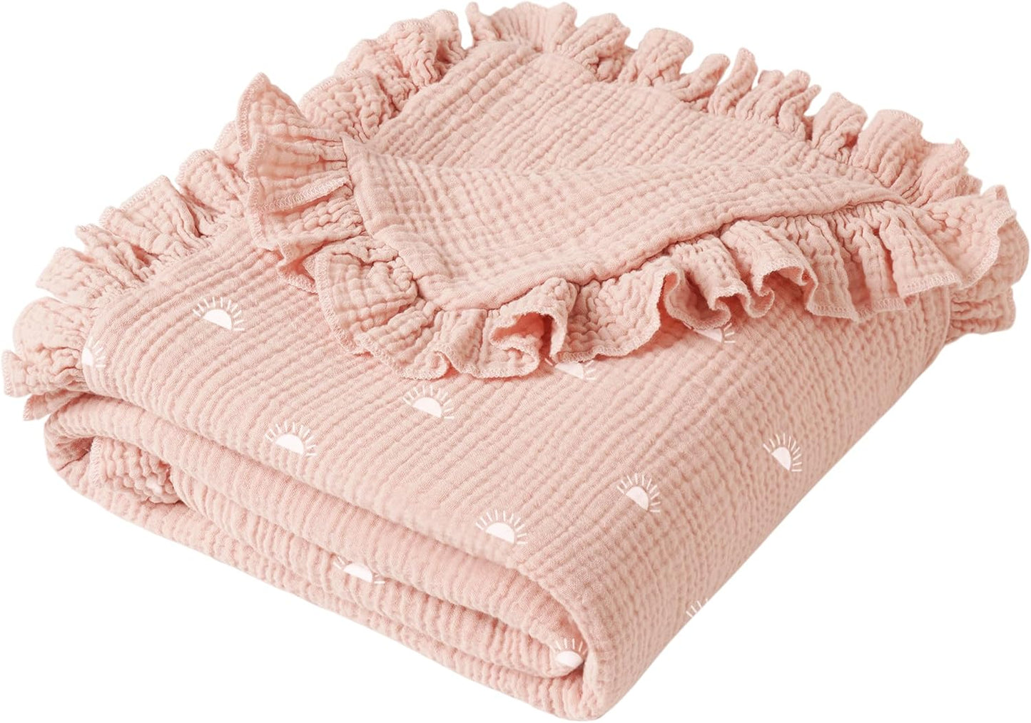 Konssy Flounce Muslin Baby Blanket for Girls Boys, 100% Cotton Soft Crib Swaddle Blankets, Reversible & Breathable Nursery Bedding for Newborns Toddlers, 40 x 36 Inches (Petal Dream)