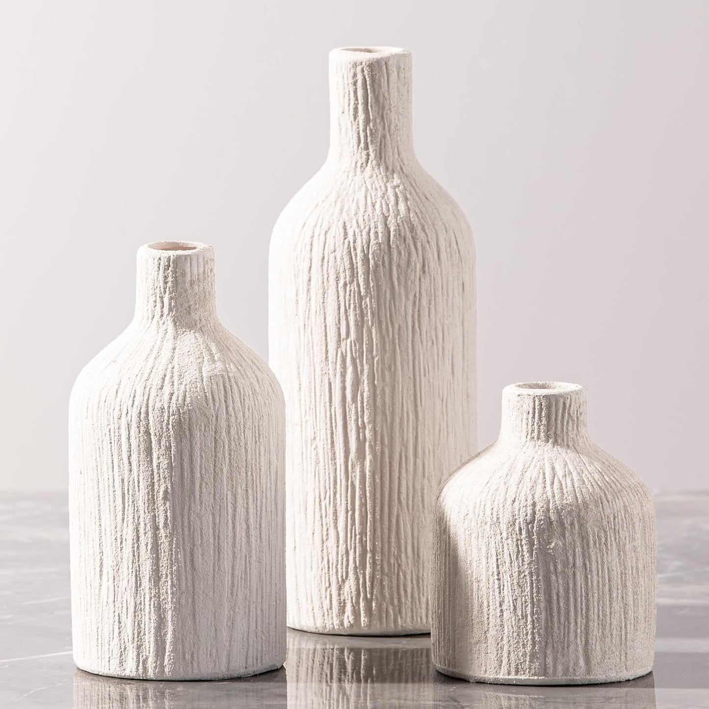 Ceramic Vase Home Table Decor - Flower Vase Set of 3 Living Room Kitchen Decorations Farmhouse Modern Rustic Vases Decorative Centerpiece for Shelf Bedroom Office Bathroom Dining Coffee Desk