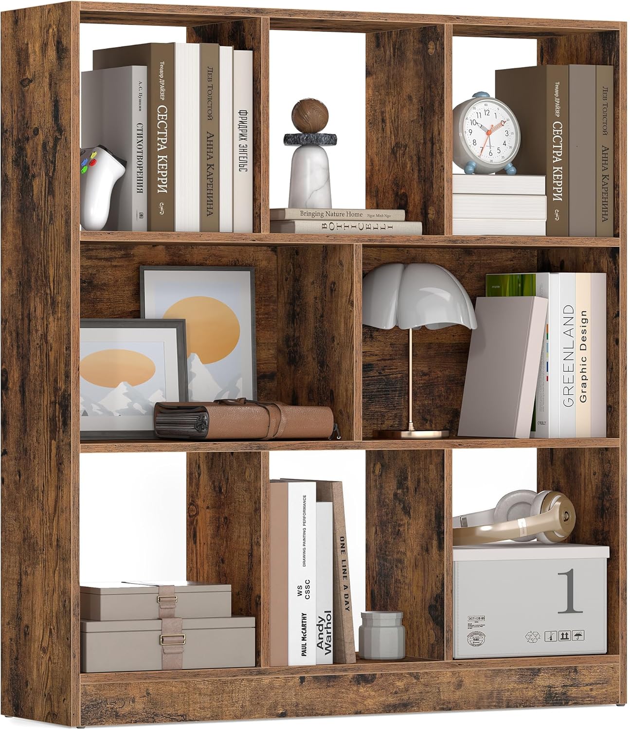 VASAGLE Bookcase, Bookshelf, Freestanding Storage Unit, 8 Open Compartments, Used Horizontally, Vertically, Upside Down, 11 x 35.4 x 39.4 Inches, for Living Room, Study, Office, Cloud White ULBC55WT