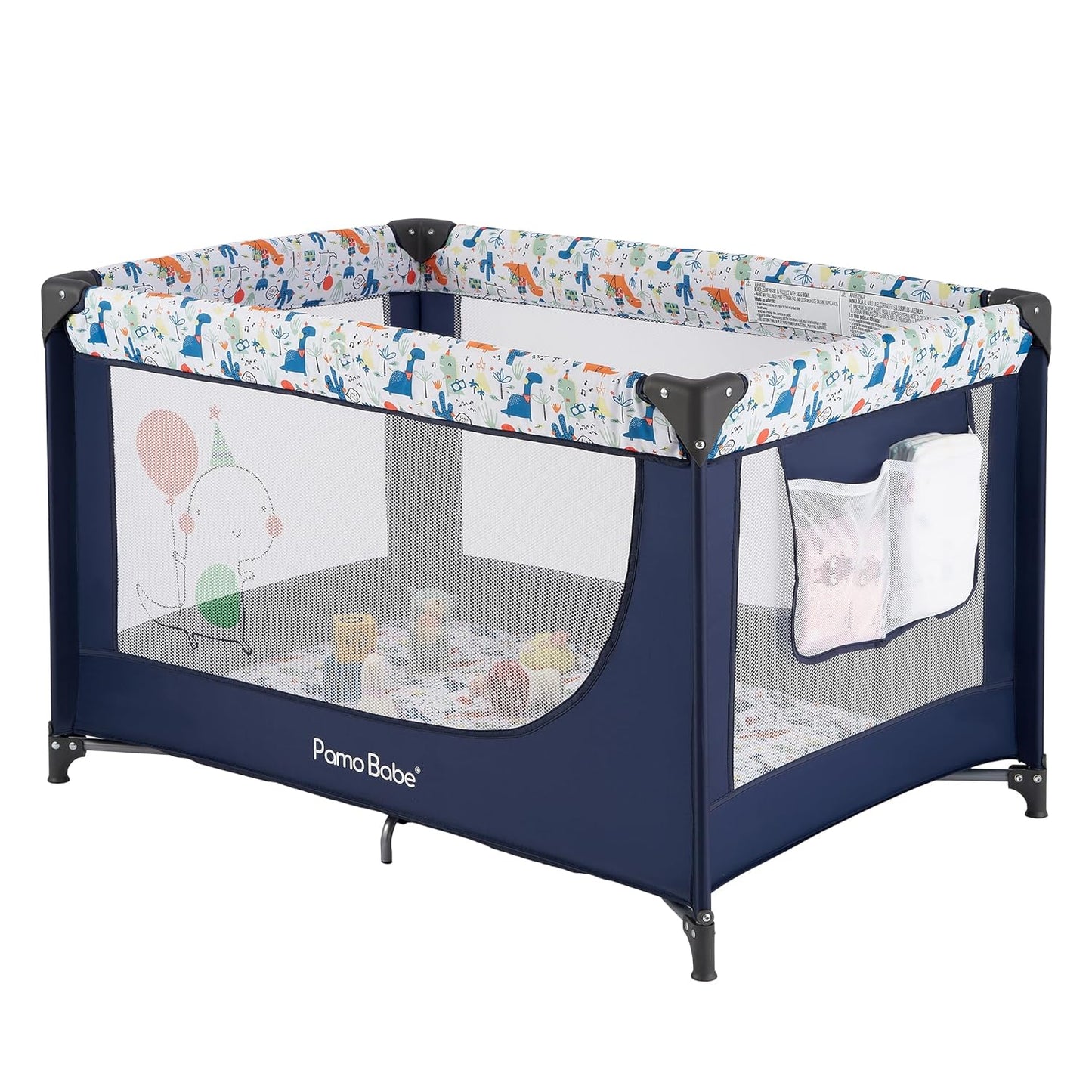 Pamo Babe Compact Pack and Play - Portable Crib for Baby, Lightweight Foldable Travel Playard with Mattress Pad & Carry Bag, Safe Breathable Travel Bed for Home, Trips & Family Visits, Black