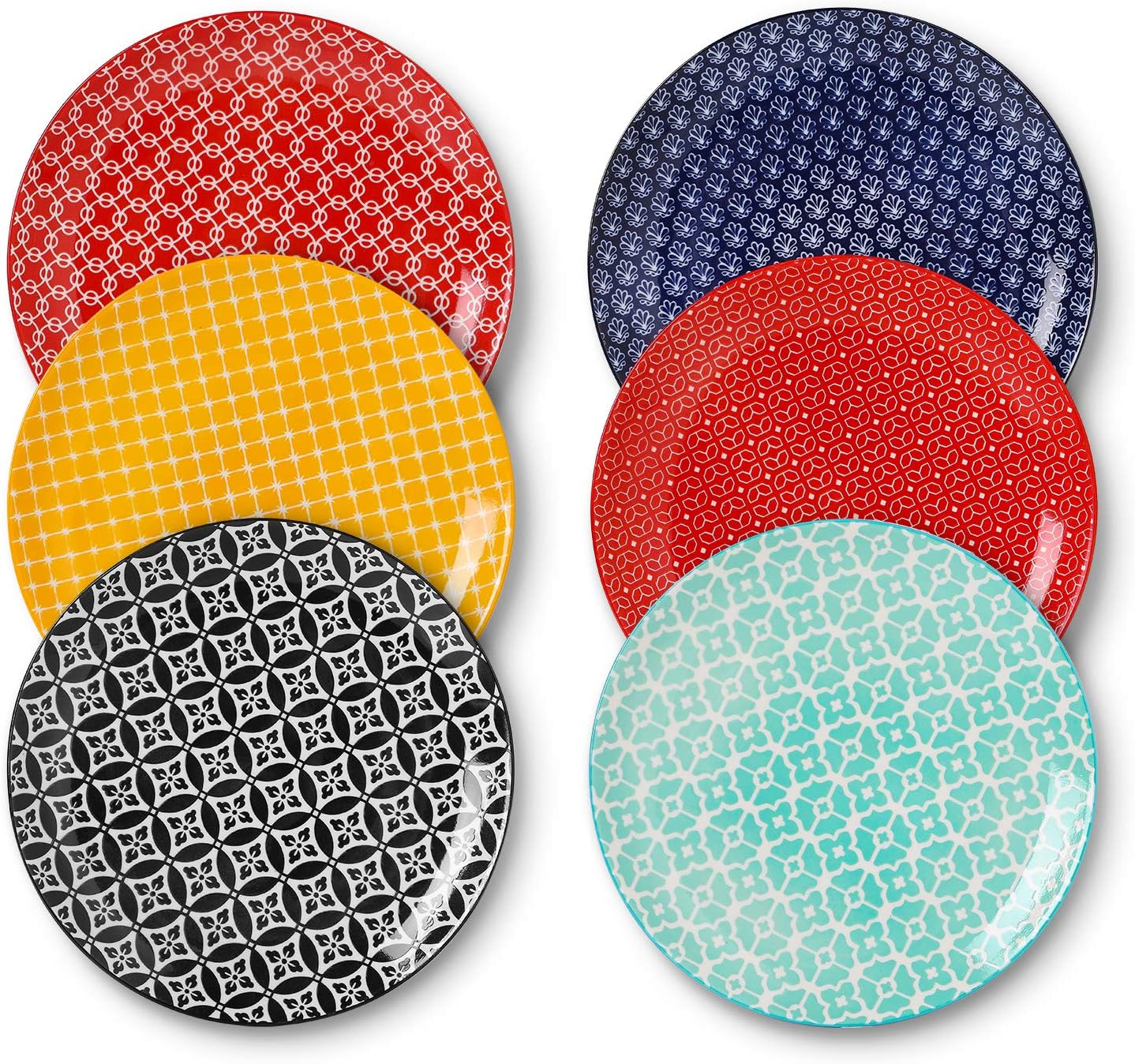DOWAN 8.5" Salad Plates Set of 6, Ceramic Dessert Plate for Appetizer, Sushi, Microwave, Oven & Dishwasher Safe, Colorful Design Perfect for Party, Wedding, Birthday, Mothers Day Gifts