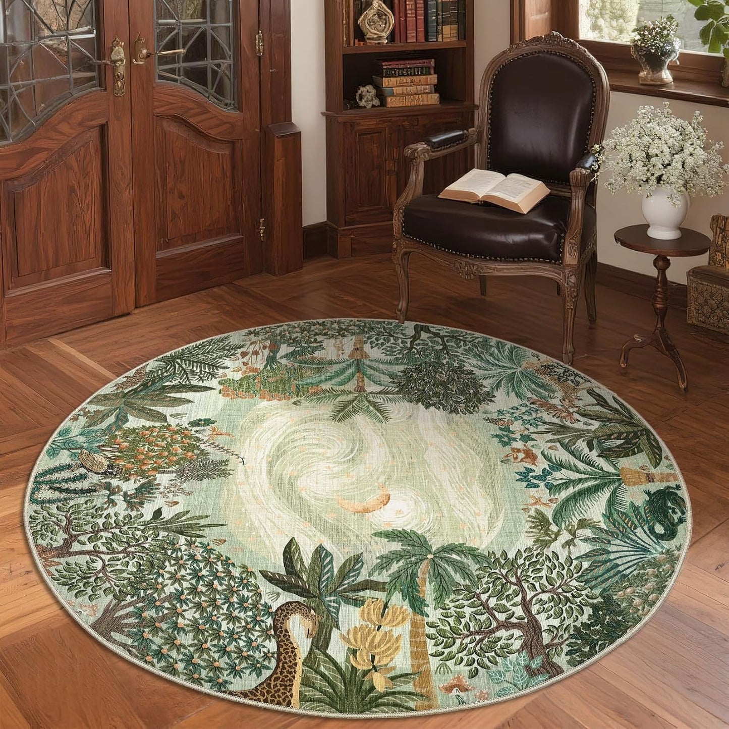 GarveeHome 4x6 Washable Area Rug for Kids Room, Jungle Animal Soft Bedroom Rug Non Slip Low Pile Small Carpet Stain Resistant Throw Rug for Bedside Playroom Classroom Office Dining Room