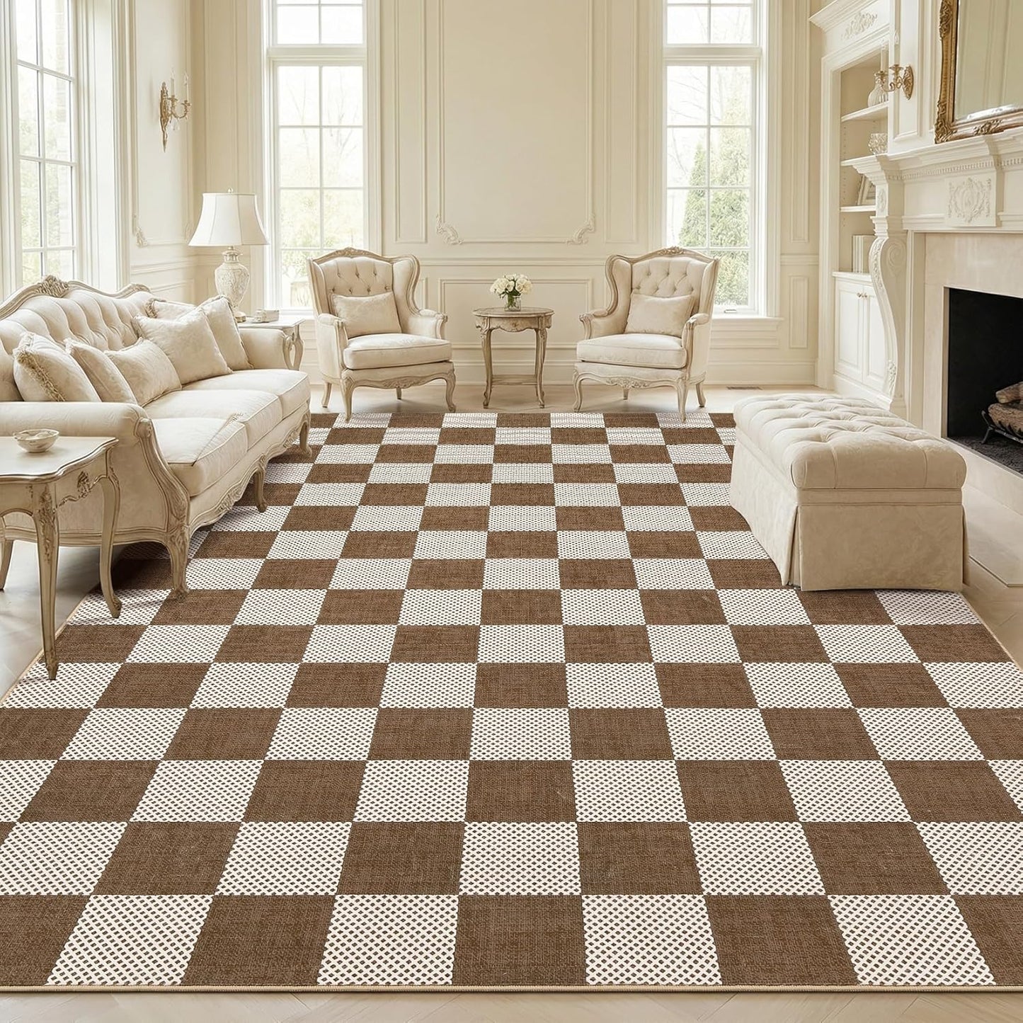 Checkered Sage Green 4x6 Washable Rug Geometric Diamond Dot Modern Soft Low-Pile Girls Small Rug for Bedroom Nursery Living Room Entryway Non-Slip TPE Backing