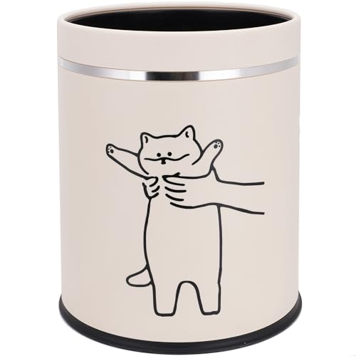 Juju Cat Trash Can - Cat Decor Garbage Can - Small Waste Basket for Bedroom - Garbage Bin Trashcan - Wastebasket Dustbin Trash Cans - 3.3 Gallon / 12.5 Liter (Hey)
