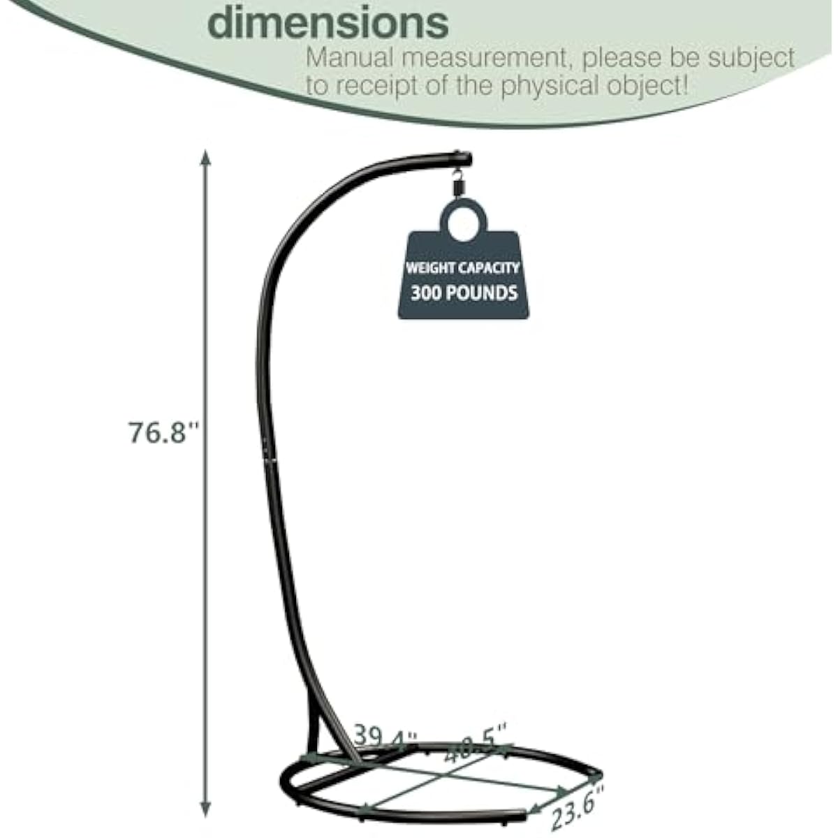 Hammock Stand Only Max 300lbs Hammock Chair Stand Only Heavy Duty Hanging Chair Stand Only 360 Degree Rotation C Stand Frame for Egg Chair Indoor Outdoor Porch Swing, Black